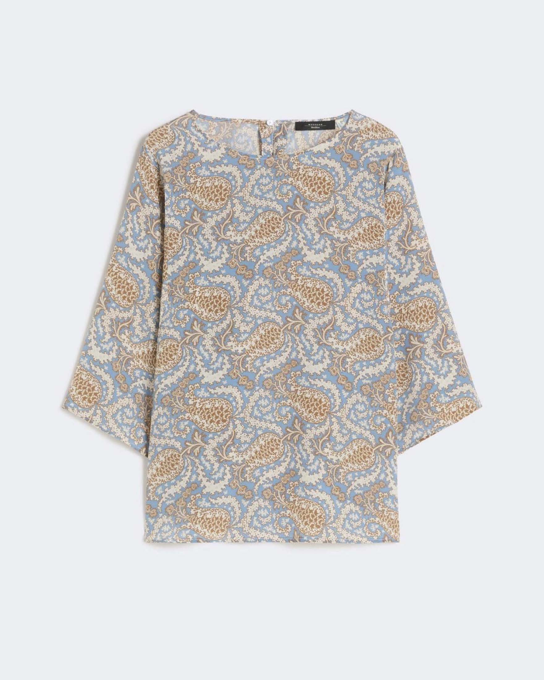 Weekend Max Mara — Blusa fluida Weekend Max Mara blu in seta con stampa floreale all over e maniche a tre quarti