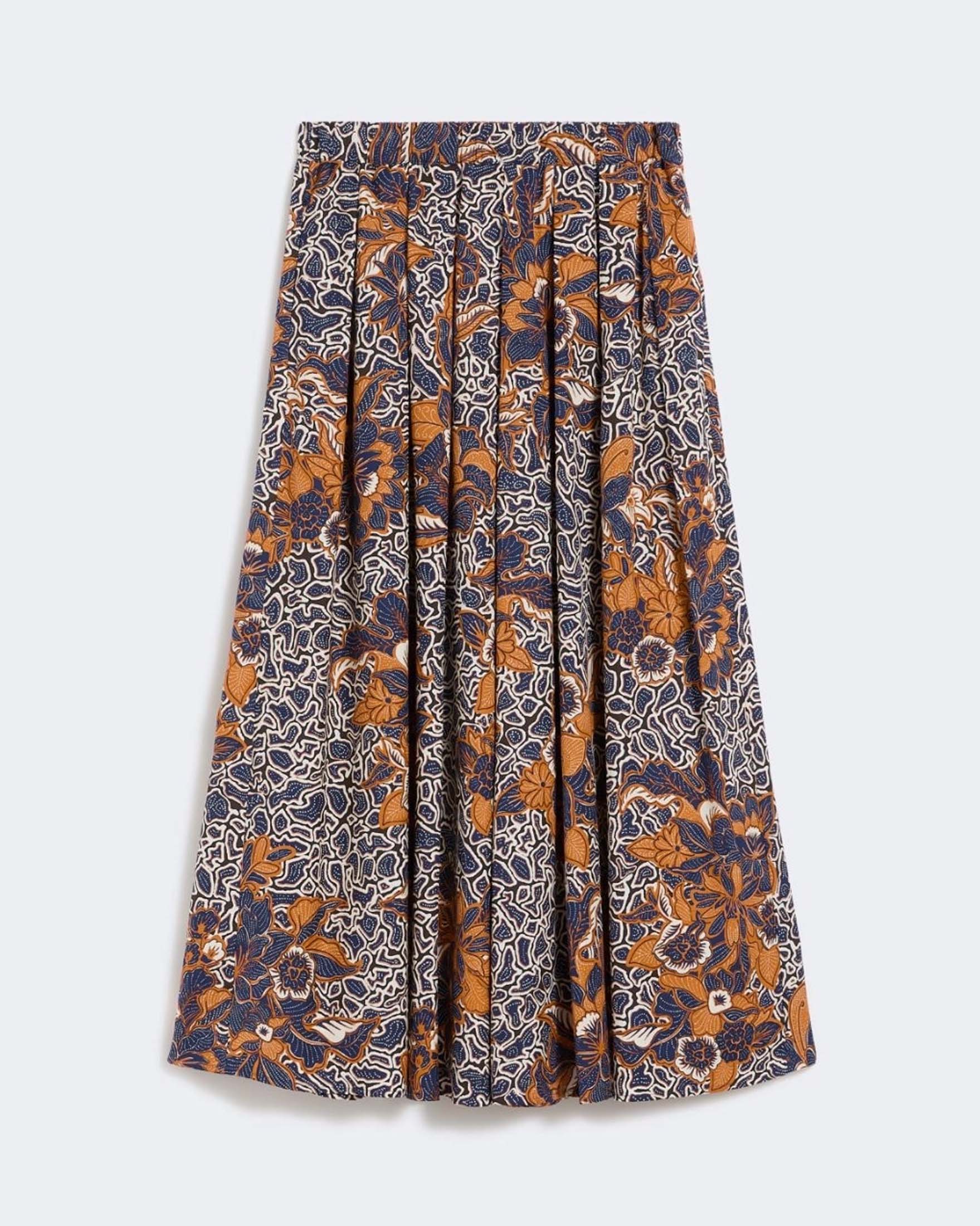 Gonna lunga a pieghe Weekend Max Mara blu in popeline di cotone con stampa floreale colorata