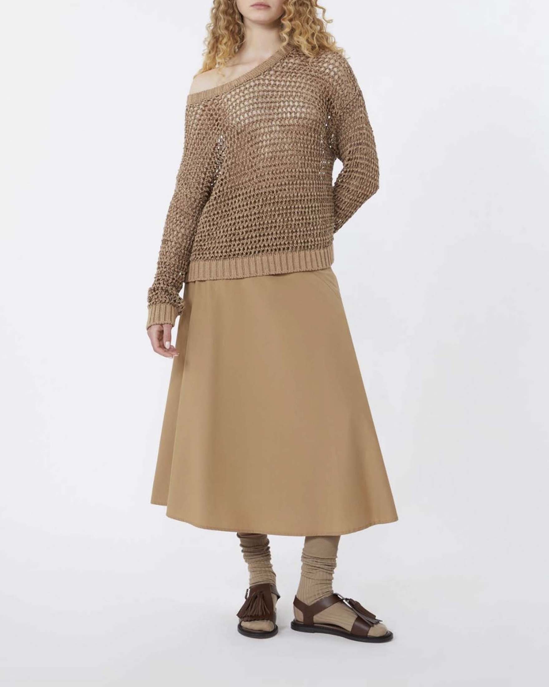Gonna midi Weekend Max Mara cammello in popeline di cotone con linea svasata