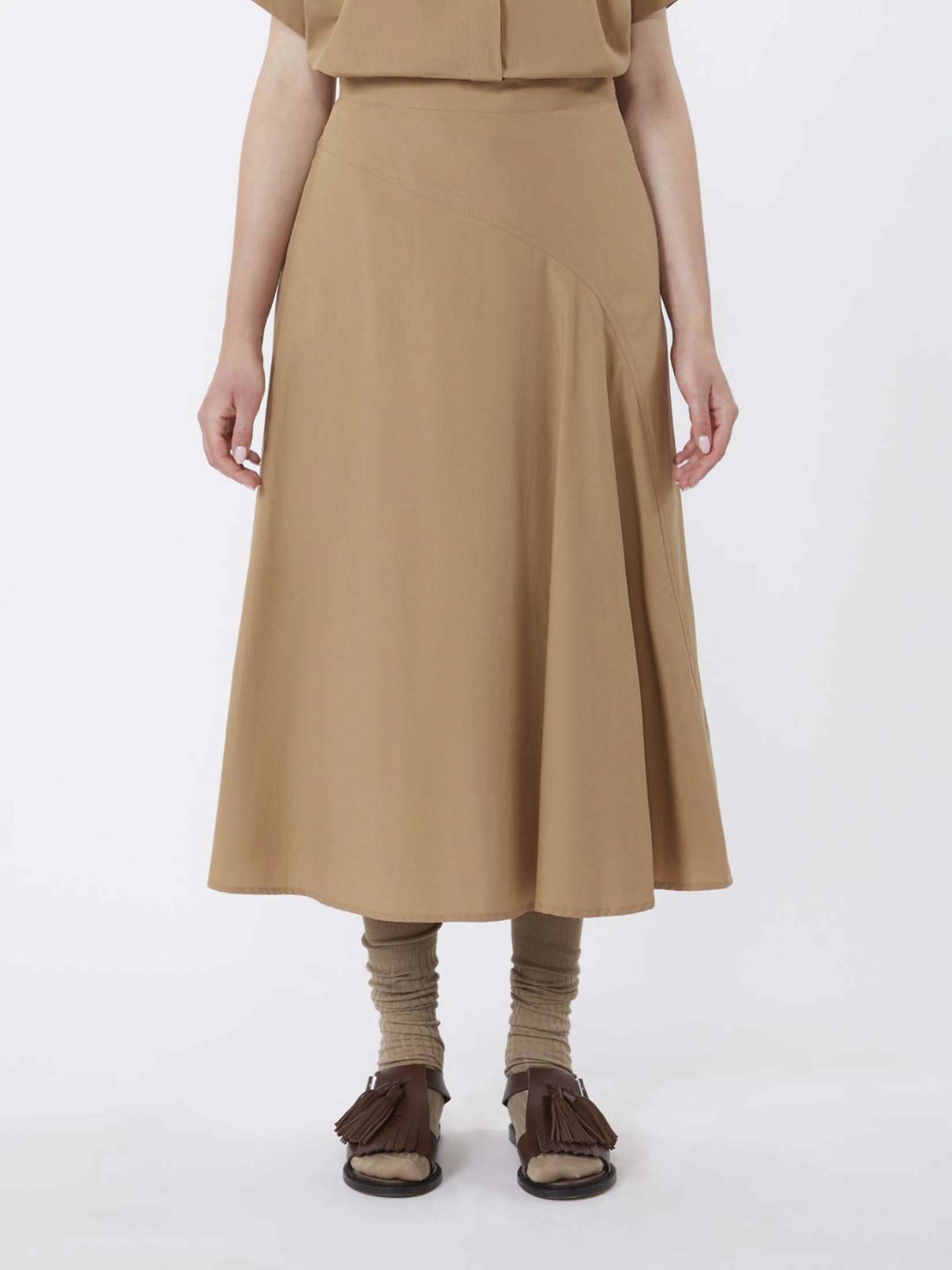 Gonna midi Weekend Max Mara cammello in popeline di cotone con linea svasata image