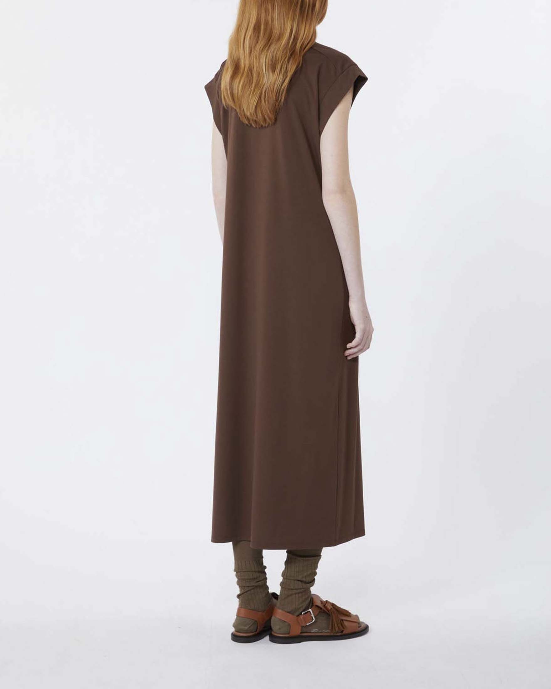Abito lungo Weekend Max Mara marrone in jersey con scollo a V e maniche ad aletta image