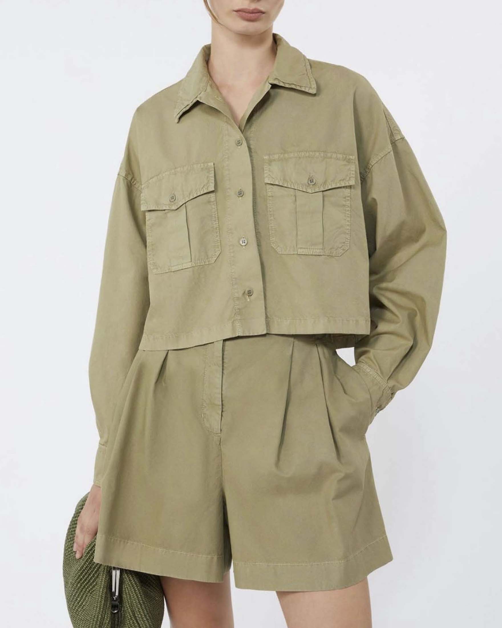 Giacca a camicia Weekend Max Mara verde oliva in cotone con tasche e spacchetti laterali