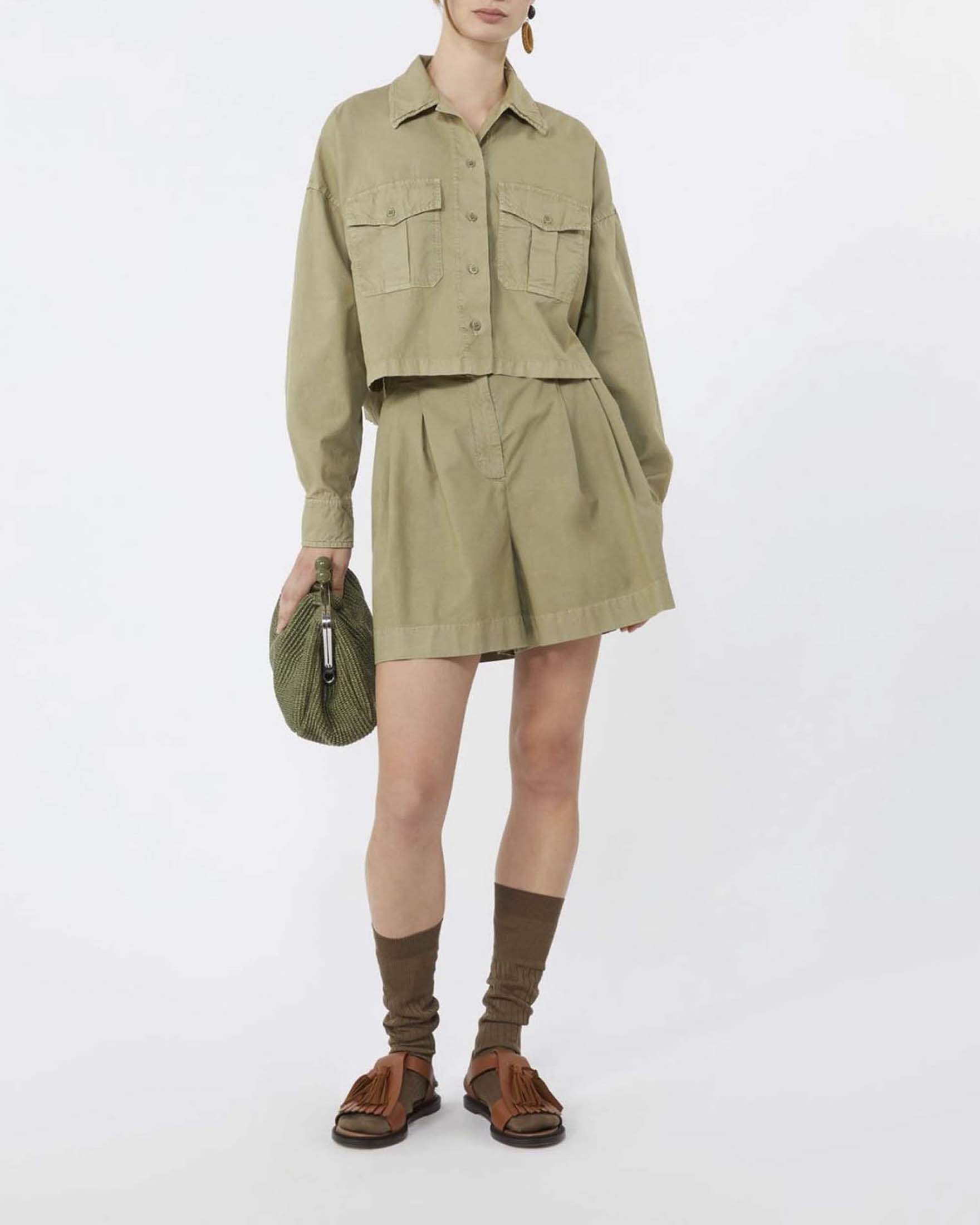 Giacca a camicia Weekend Max Mara verde oliva in cotone con tasche e spacchetti laterali image