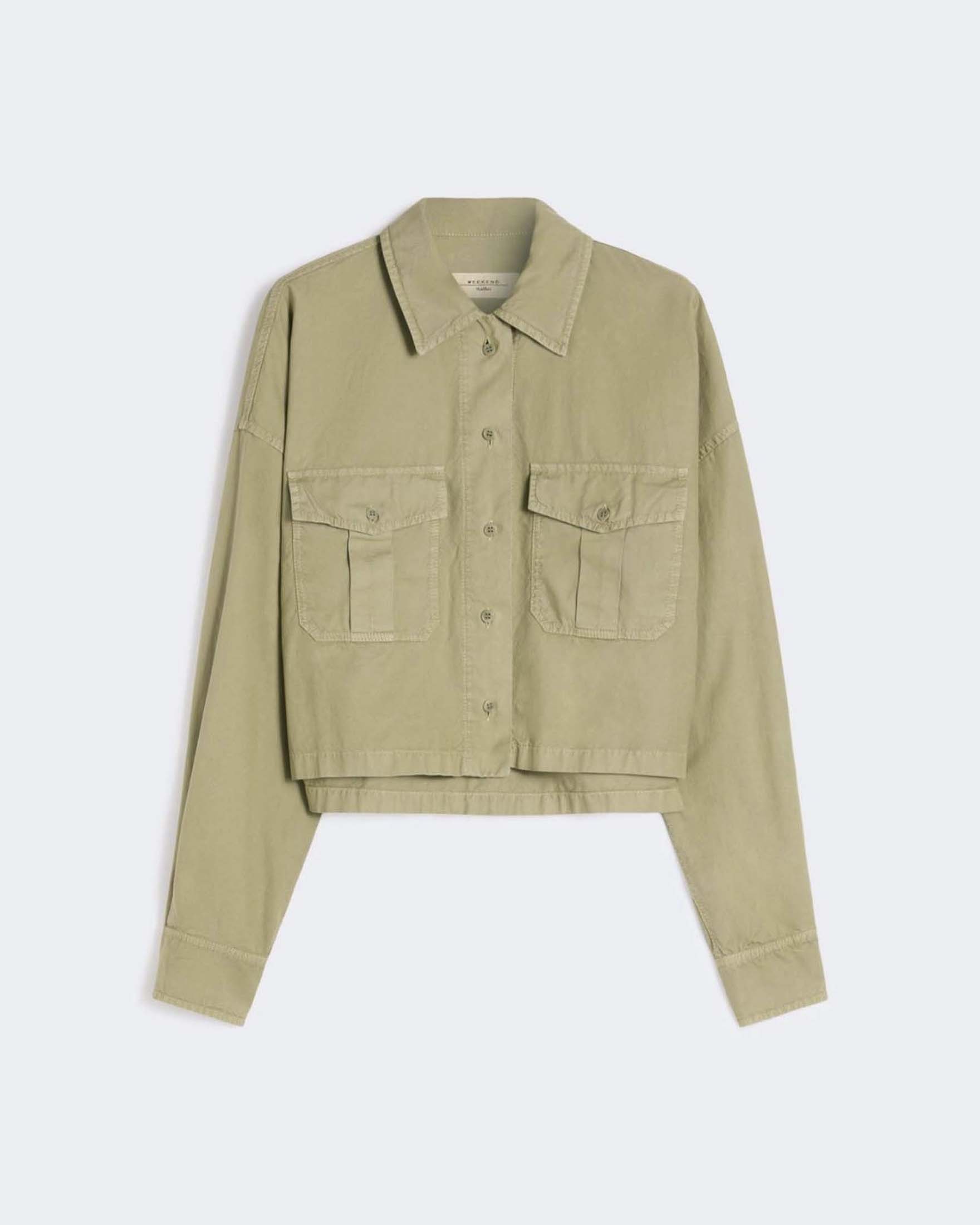 Giacca a camicia Weekend Max Mara verde oliva in cotone con tasche e spacchetti laterali