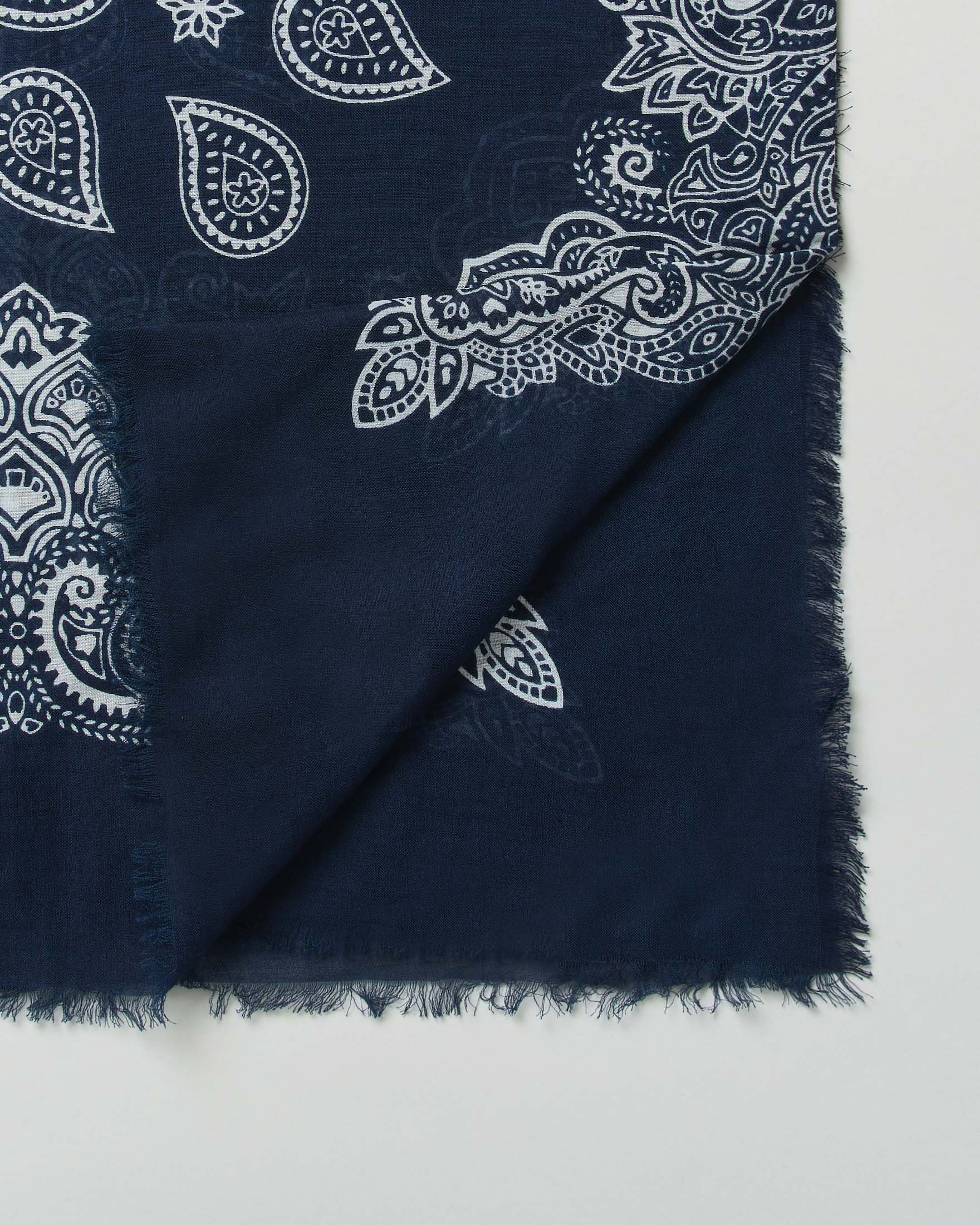 Foulard blu Raja in misto cotone e modal con stampa paisley e bordi sfrangiati image