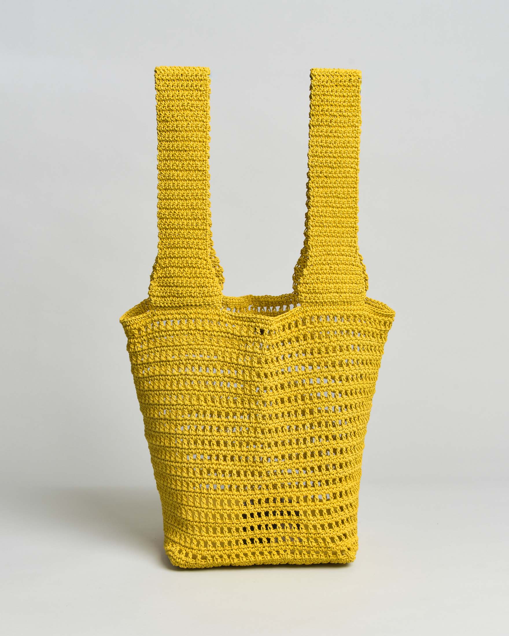 Shopper crochet Raja ocra traforata con base squadrata