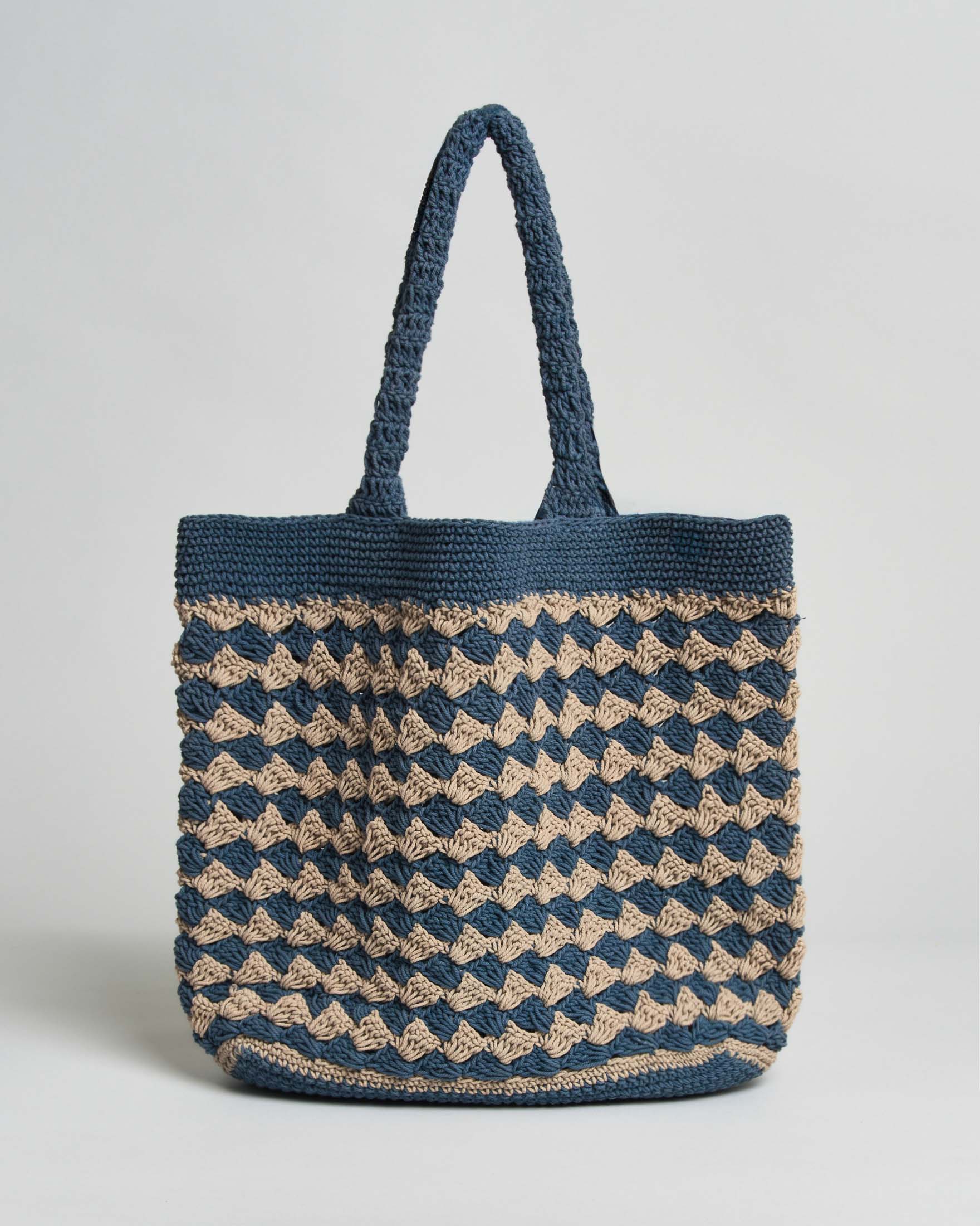 Shopper crochet Raja con motivo rombi avio e taupe