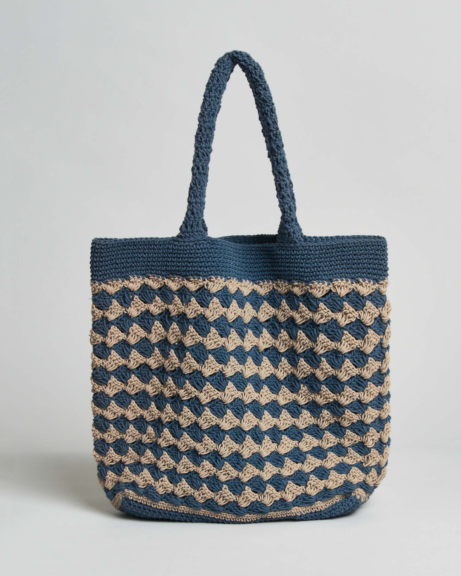 Shopper crochet Raja con motivo rombi avio e taupe