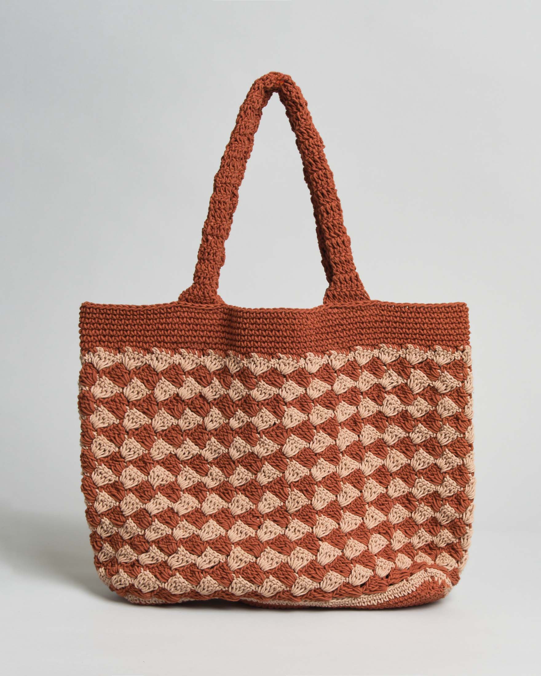 Shopper crochet Raja con motivo rombi beige e coccio