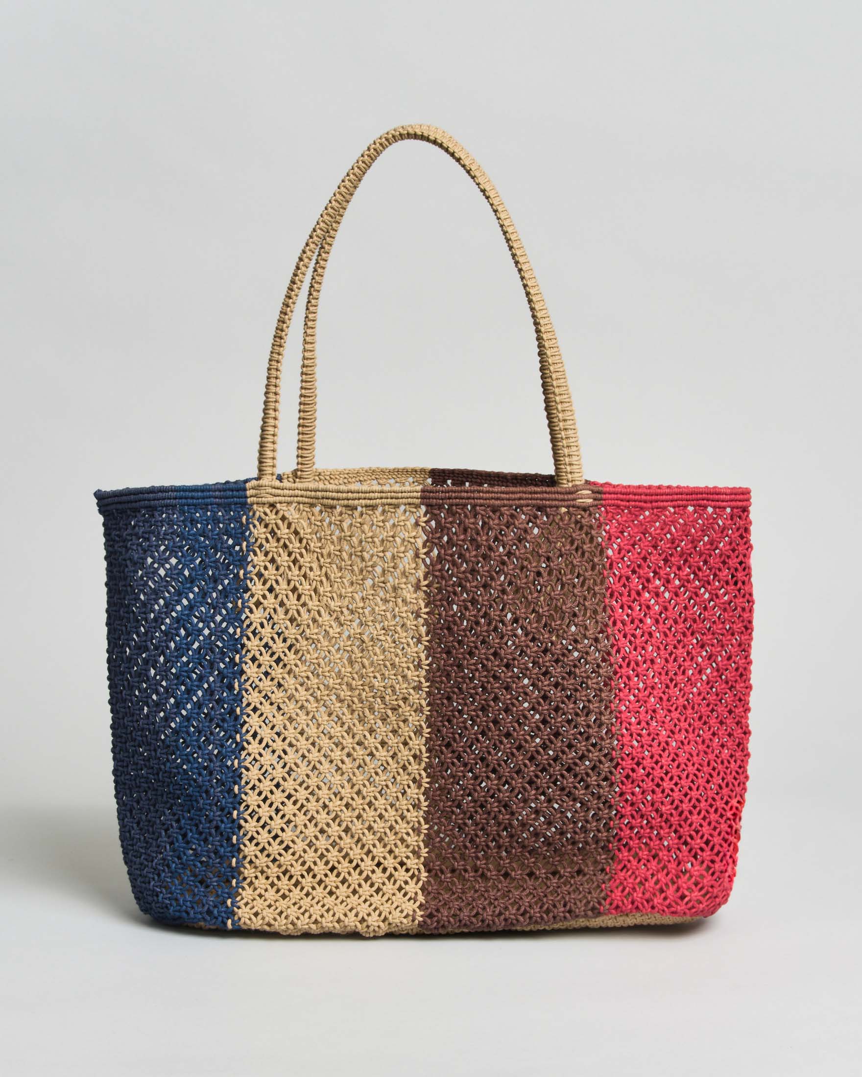 Shopper crochet Raja a bande colorate con manici tondi intrecciati