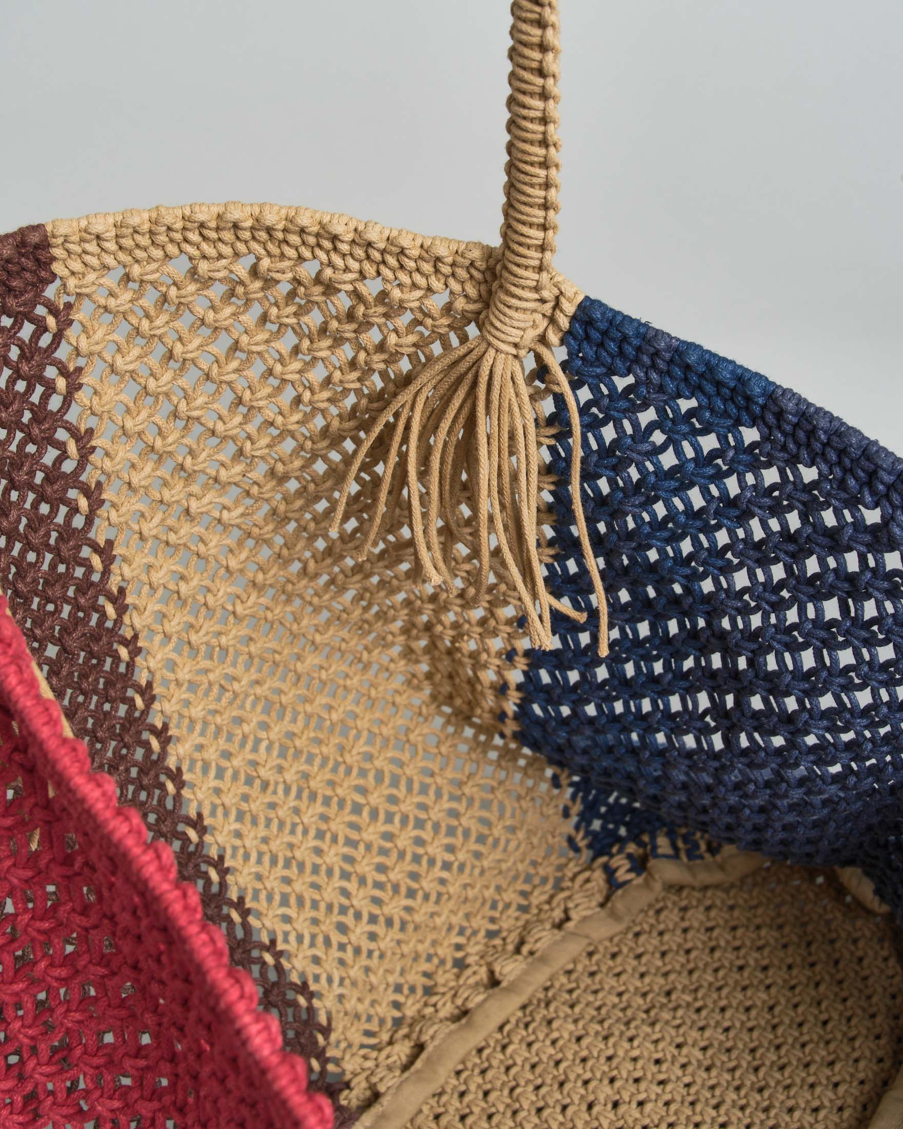 Shopper crochet Raja a bande colorate con manici tondi intrecciati image