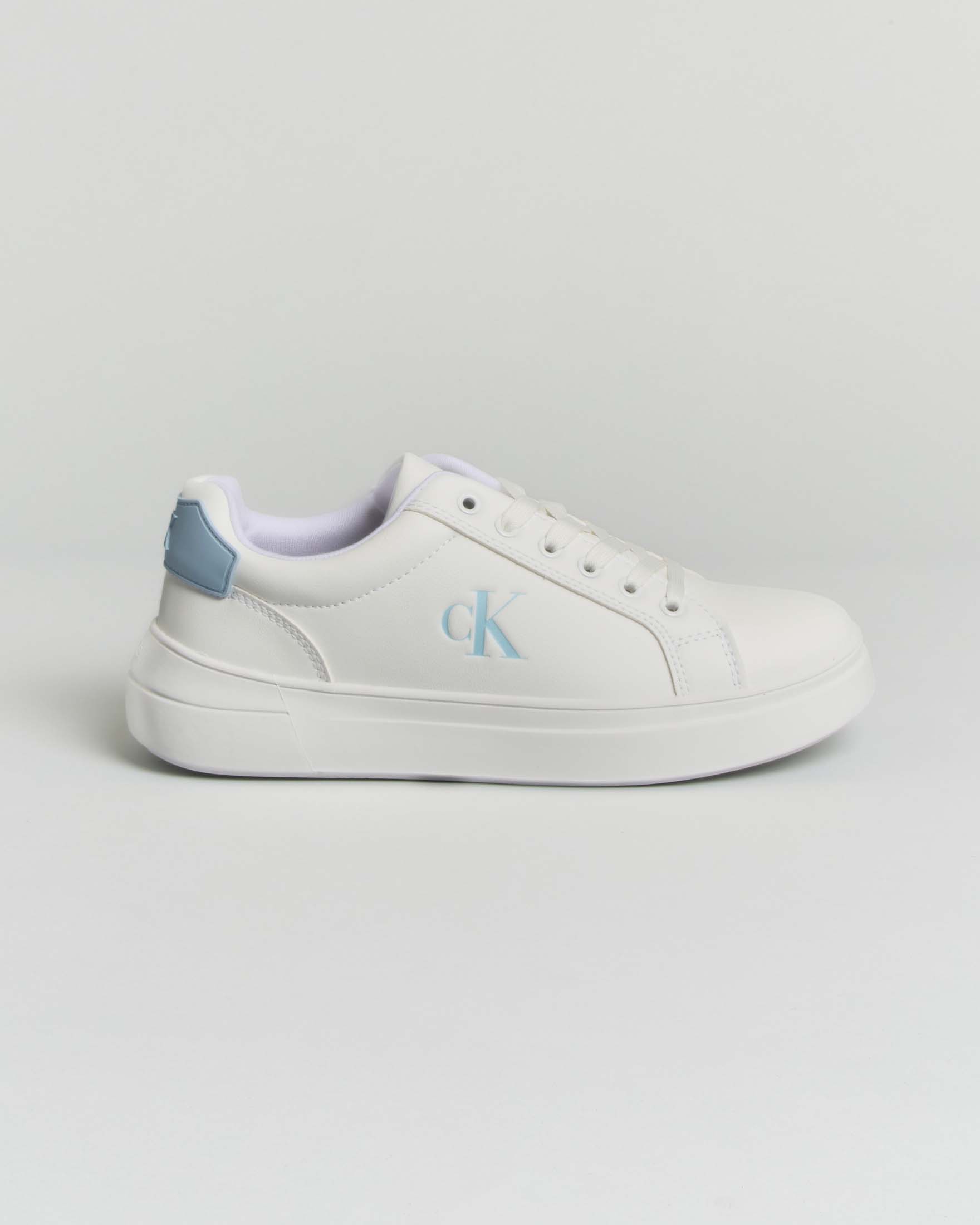 Sneakers Calvin Klein Kids bianche in ecopelle con lacci e finiture azzurre