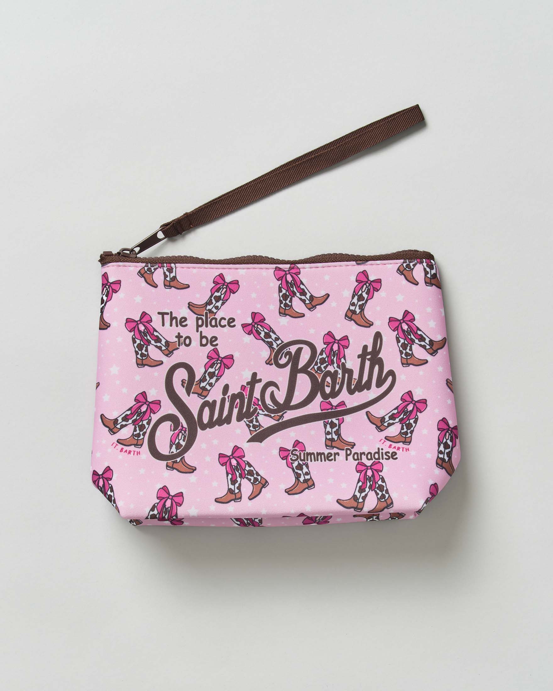 Pochette MC2 Saint Barth Aline rosa in scuba fantasia cowgirl scritta logo stampata