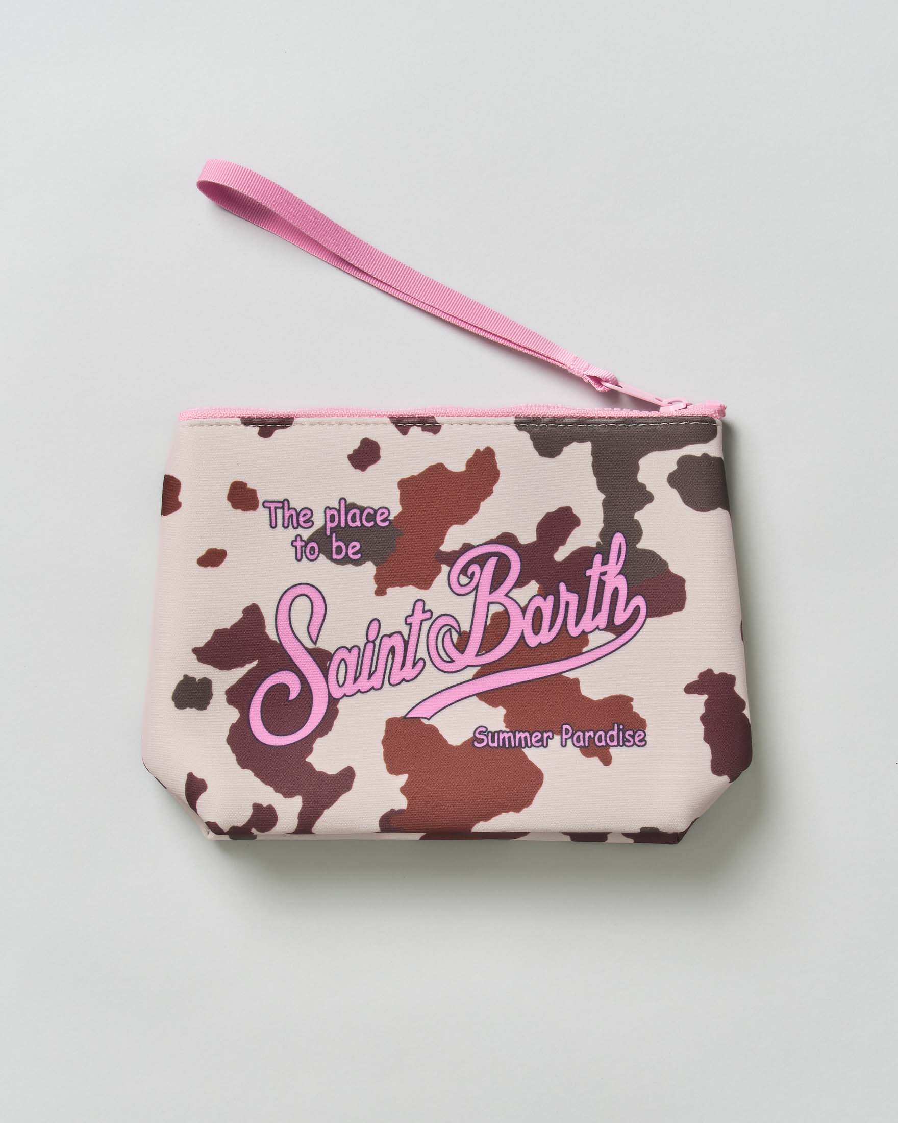 Pochette MC2 Saint Barth Aline avorio in scuba fantasia muccata e scritta logo stampata image