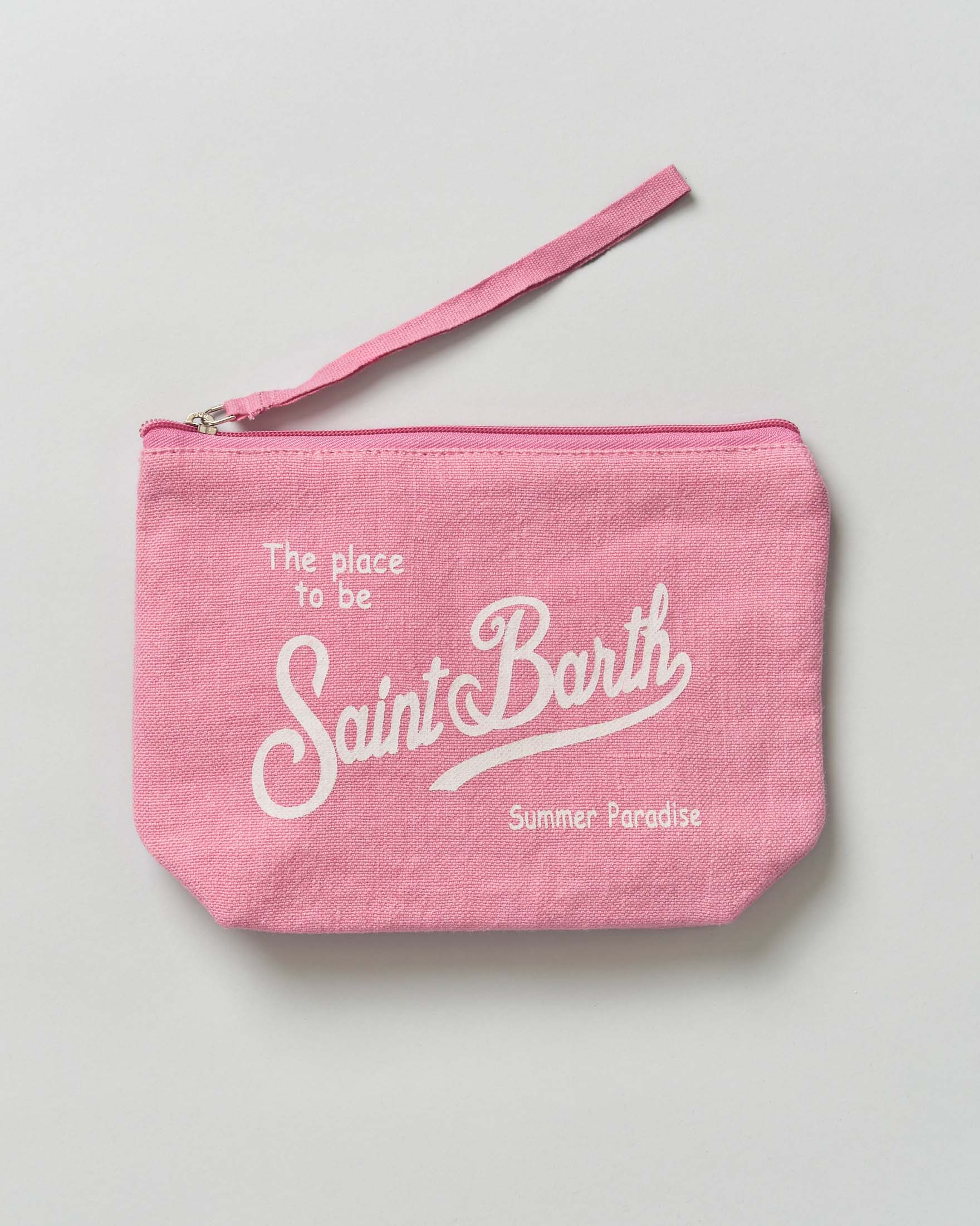 Pochette MC2 Saint Barth Aline rosa in lino e scritta logo stampata