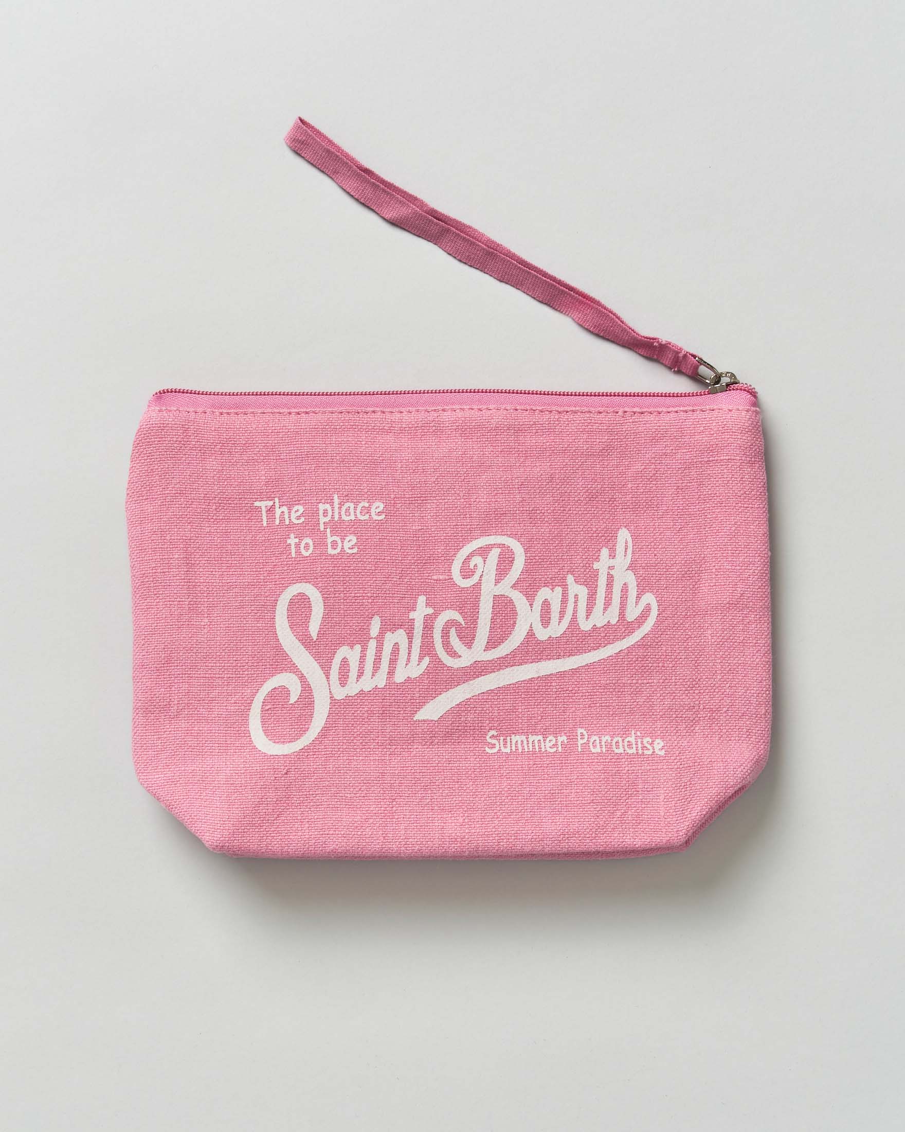 Pochette MC2 Saint Barth Aline rosa in lino e scritta logo stampata image