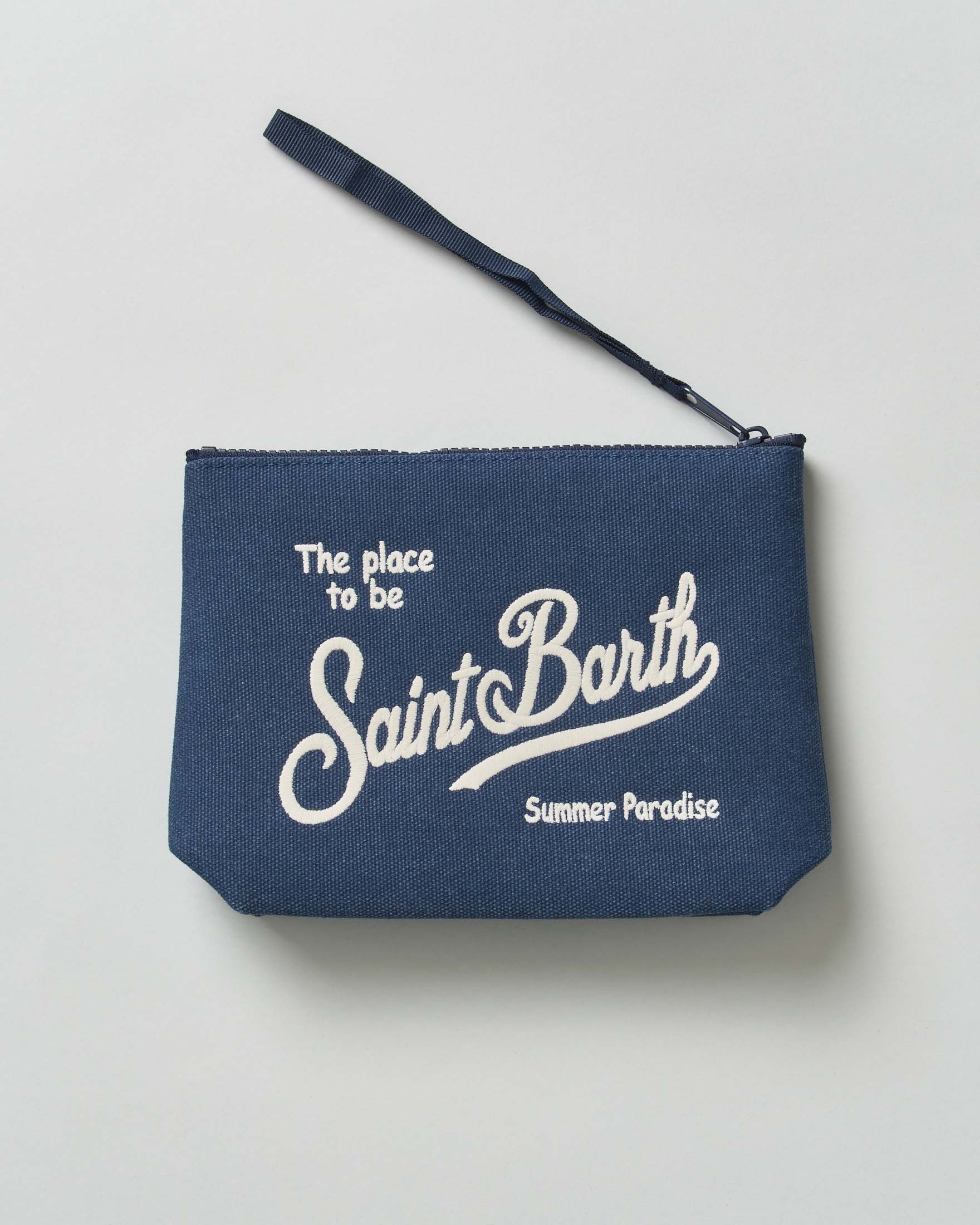 Pochette MC2 Saint Barth Aline in denim blu di cotone e scritta logo stampata image