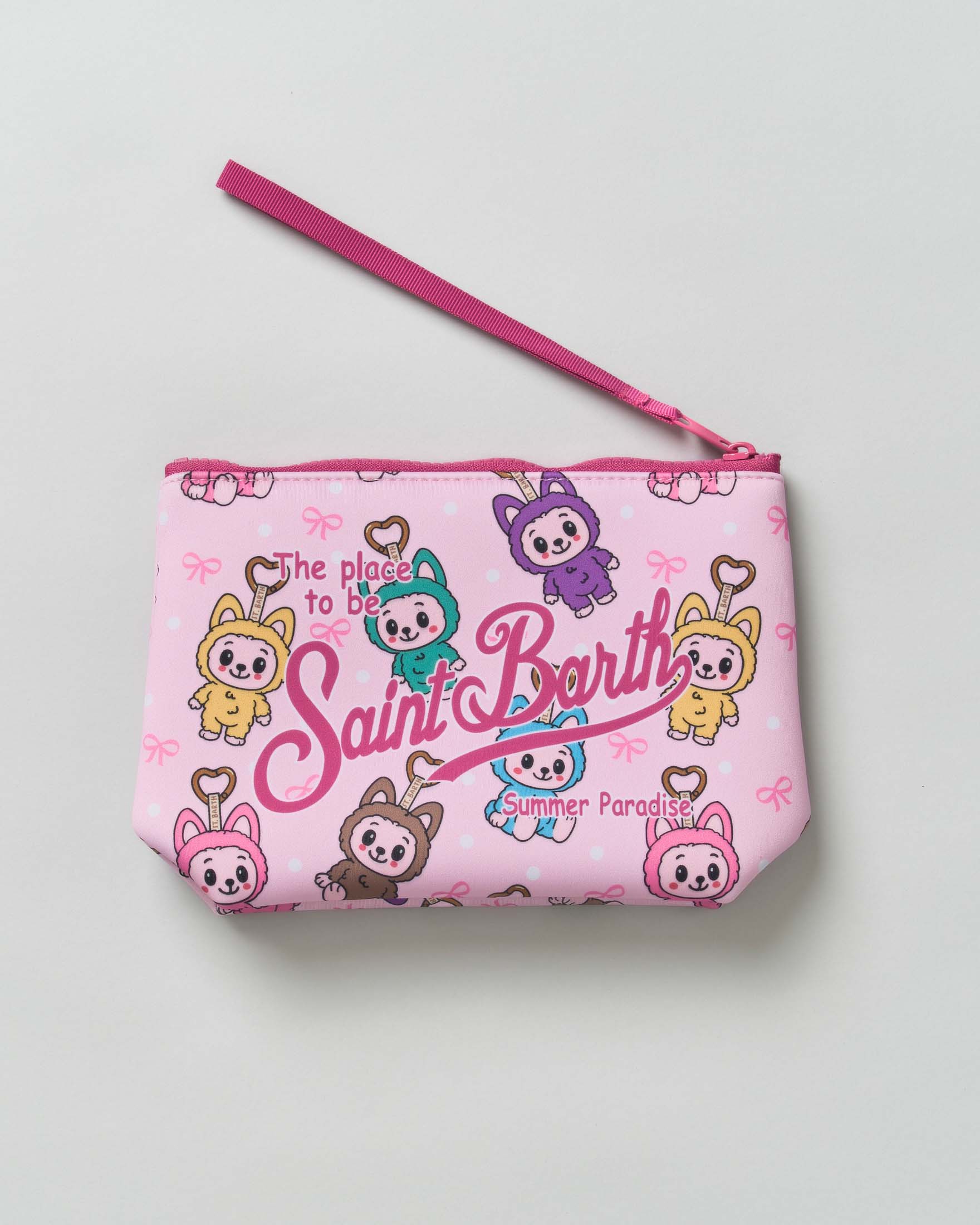 Pochette MC2 Saint Barth Aline rosa in scuba fantasia Labubu e scritta logo stampata image
