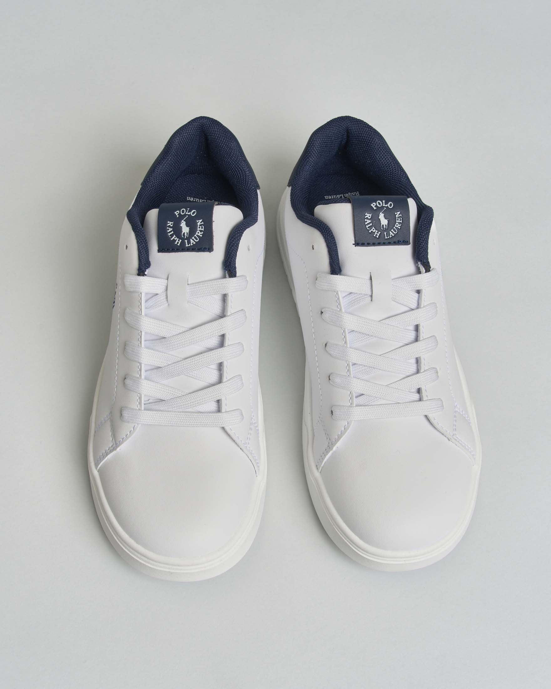 Sneakers Polo Ralph Lauren bianche in ecopelle con lacci e finiture blu image