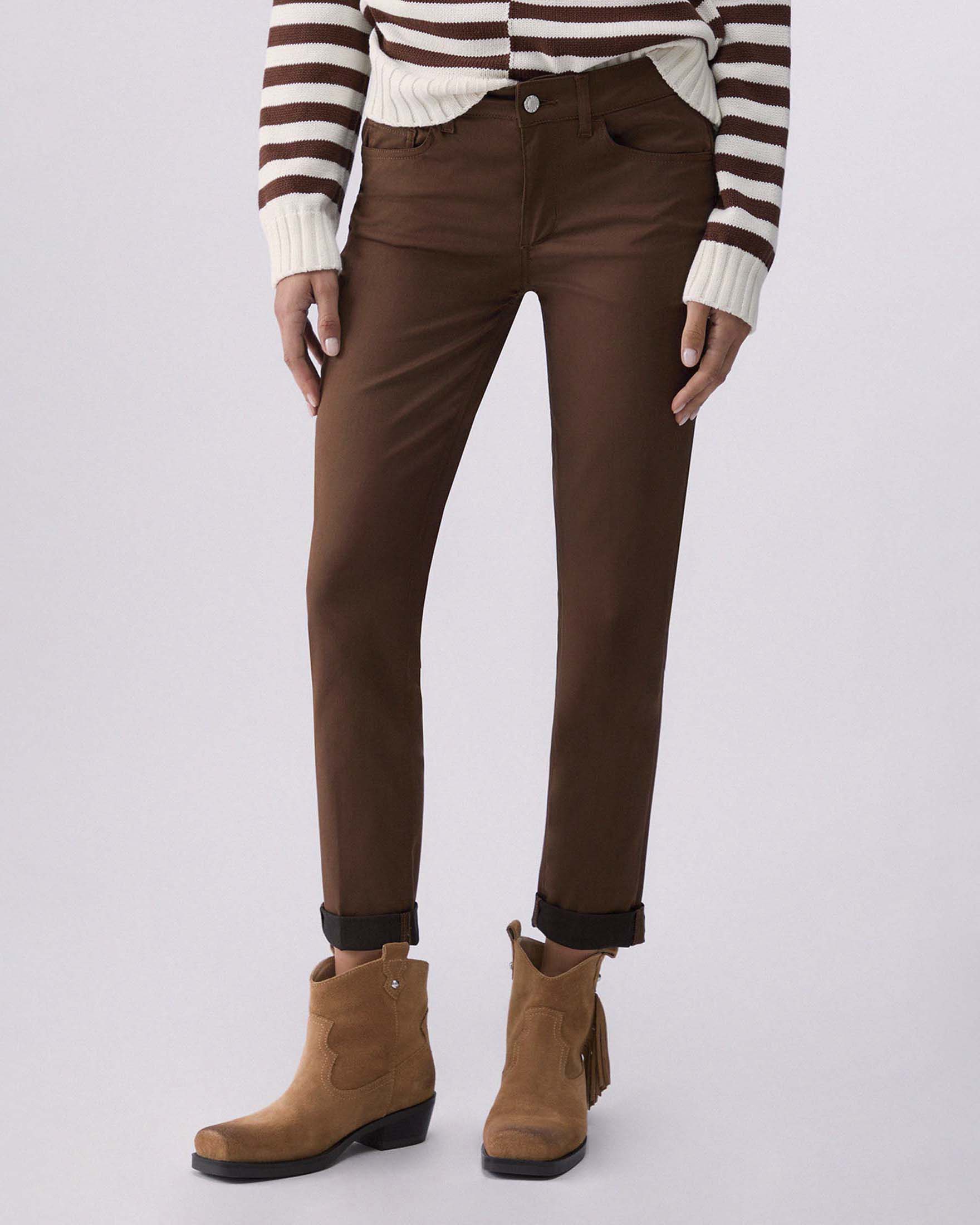 Pantaloni Liu Jo skinny cropped cammello in cotone con risvolto image