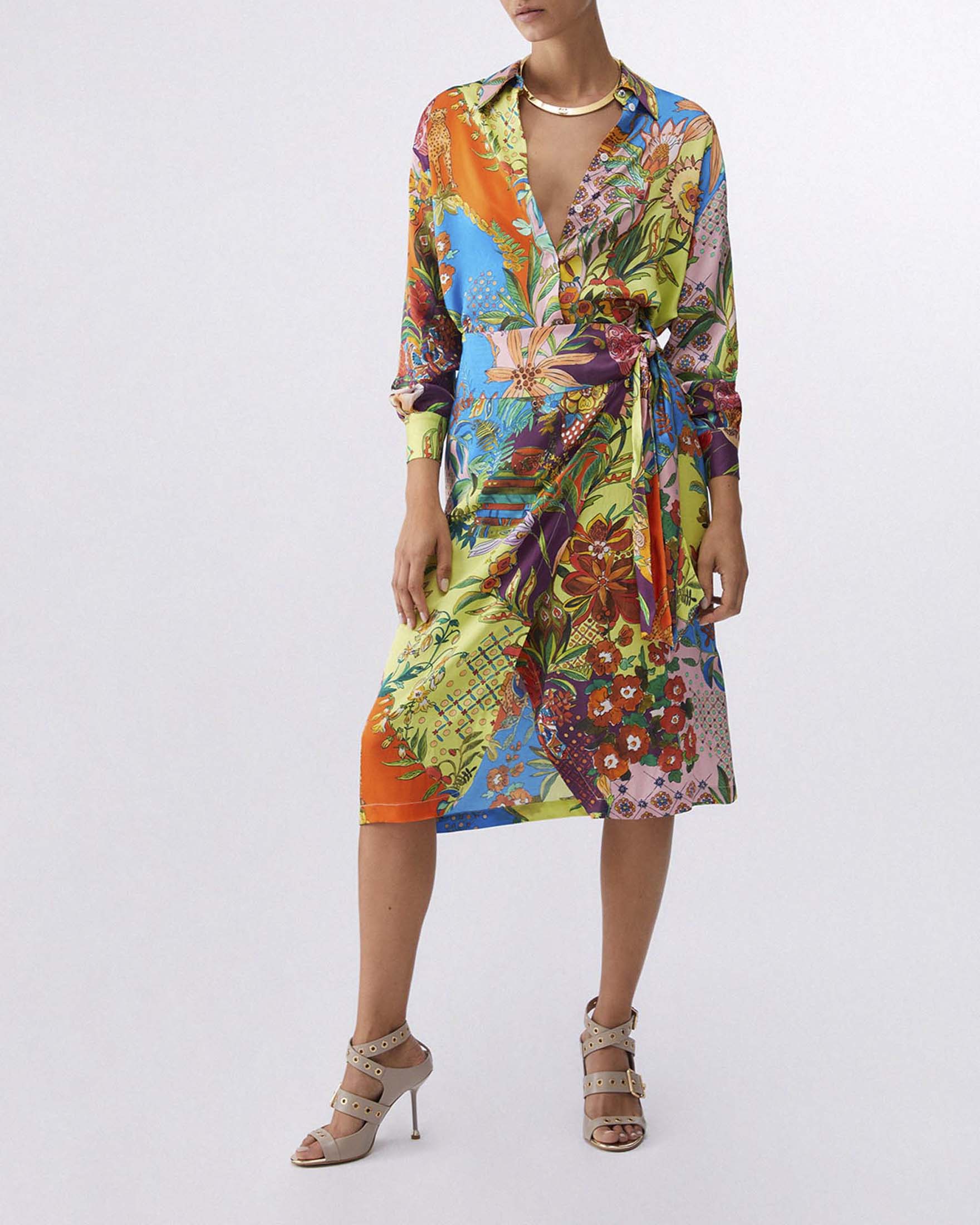 Camicia Liu Jo in raso stampato multicolor a fantasia tropicale