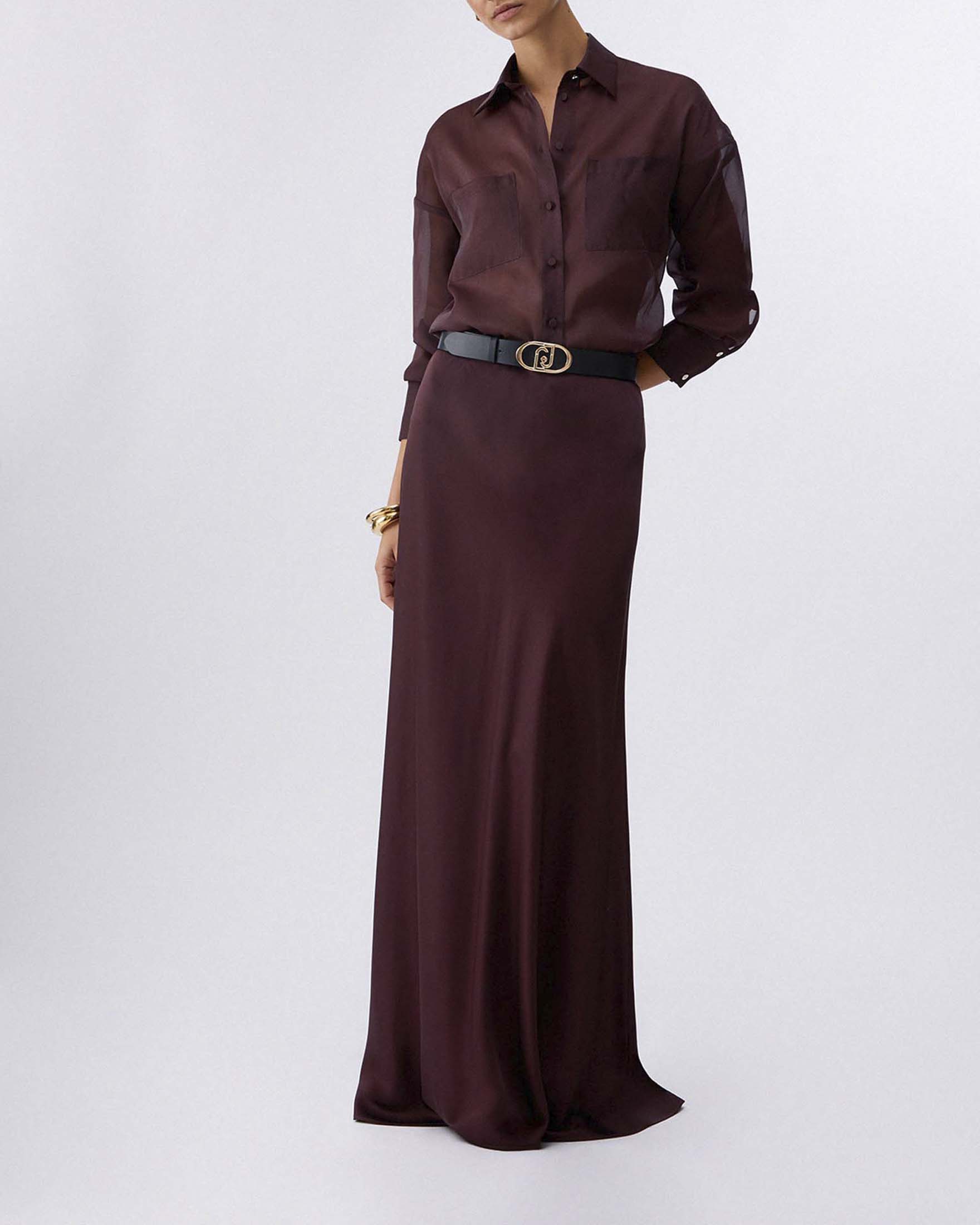 Camicia marrone in organza Liu Jo con tasche a toppa