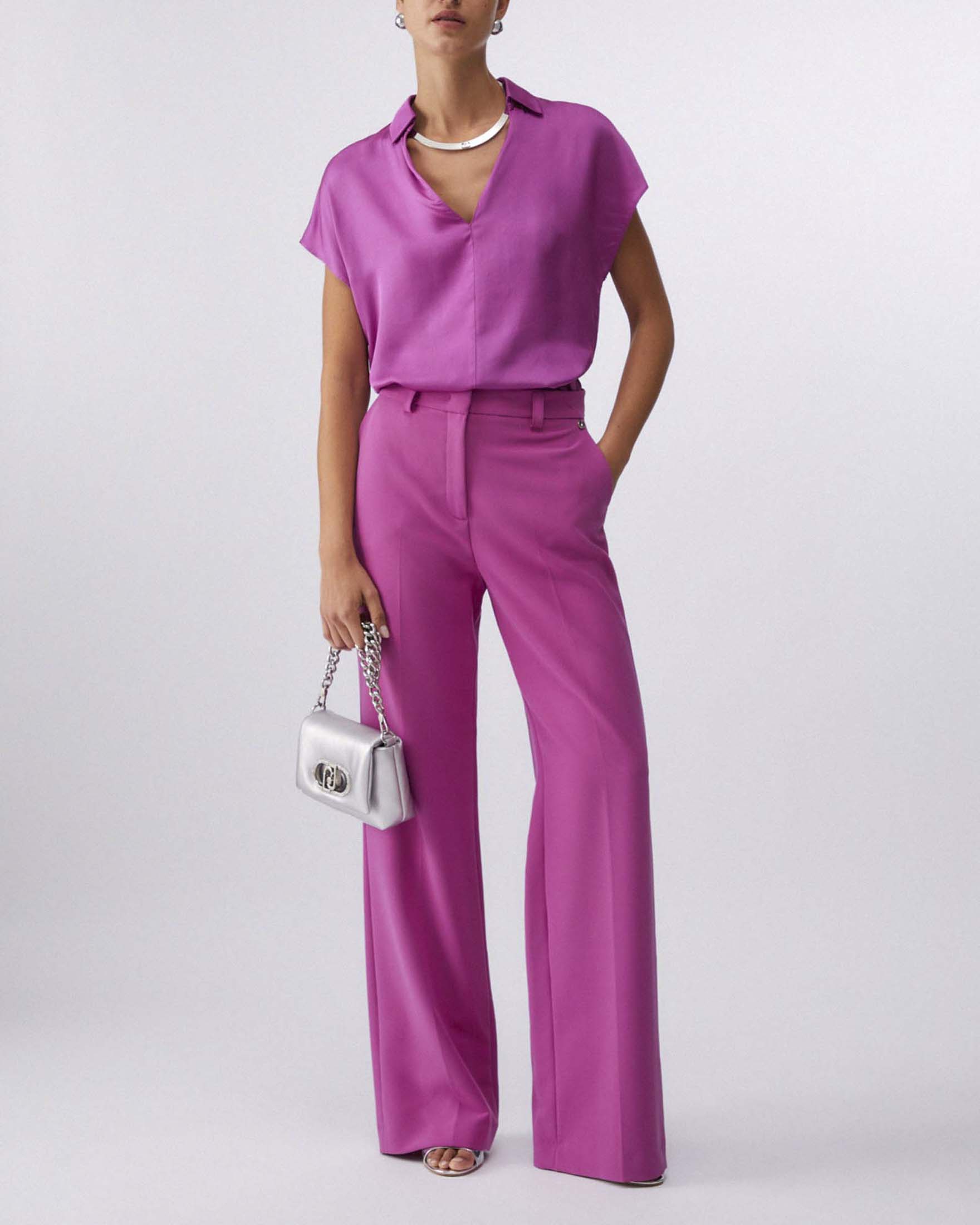 Blusa Liu Jo maniche corte ciclamino in raso