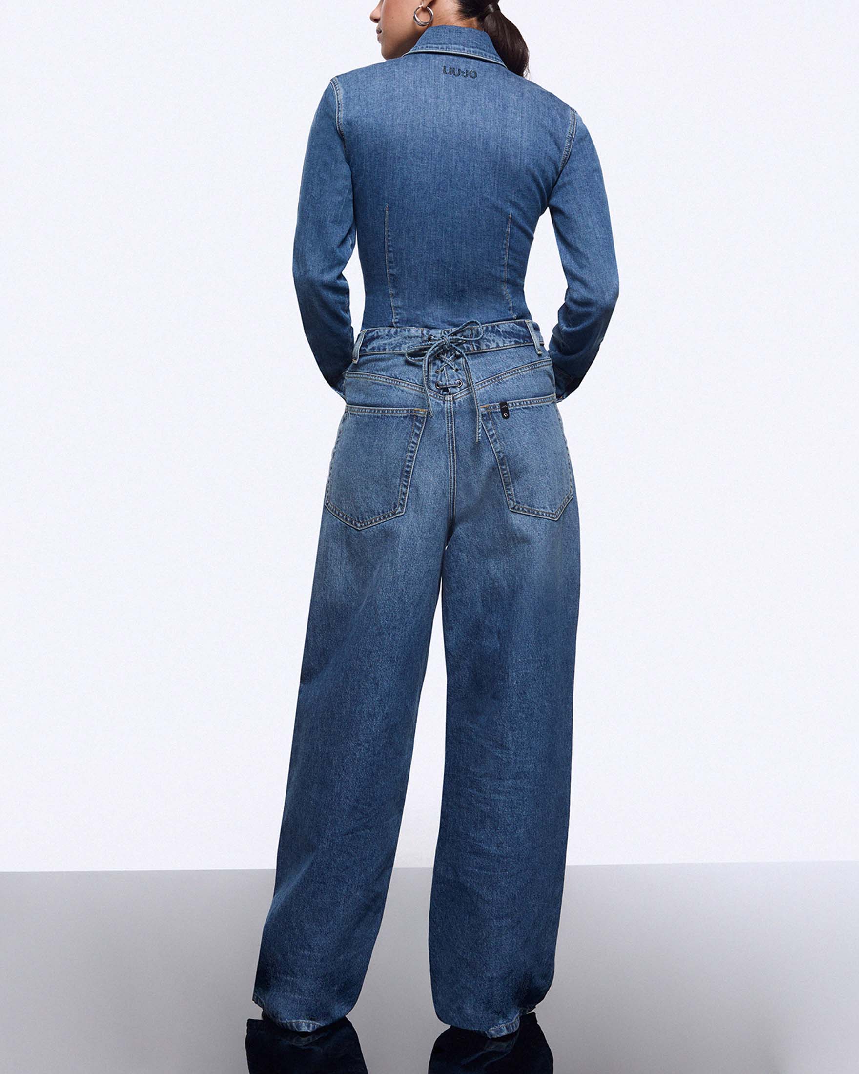 Jeans wide Elodie x Liu Jo in denim di cotone con dettagli lace-up sul retro image