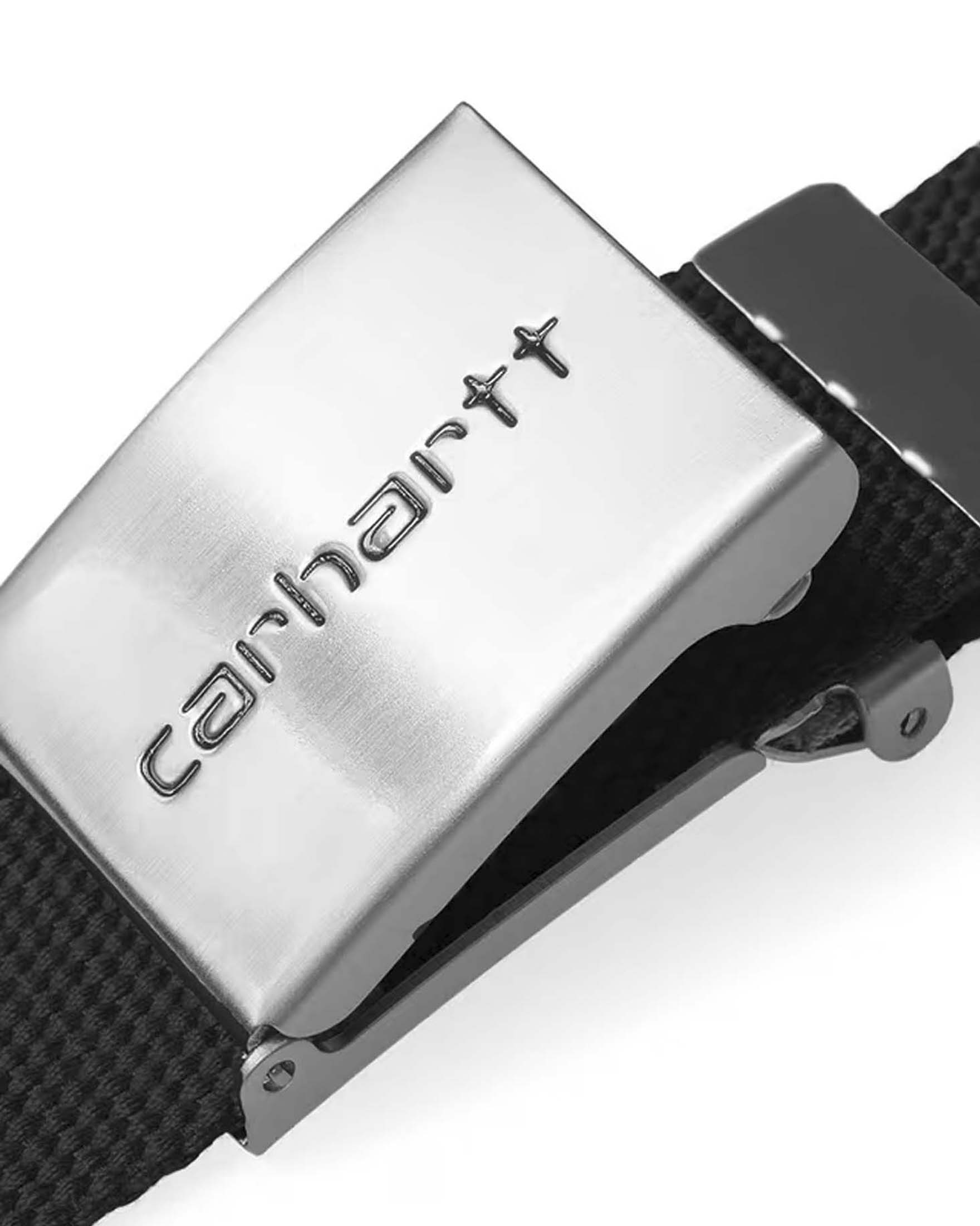 Cintura Carhartt nera in canvas di poliestere con placca porta logo