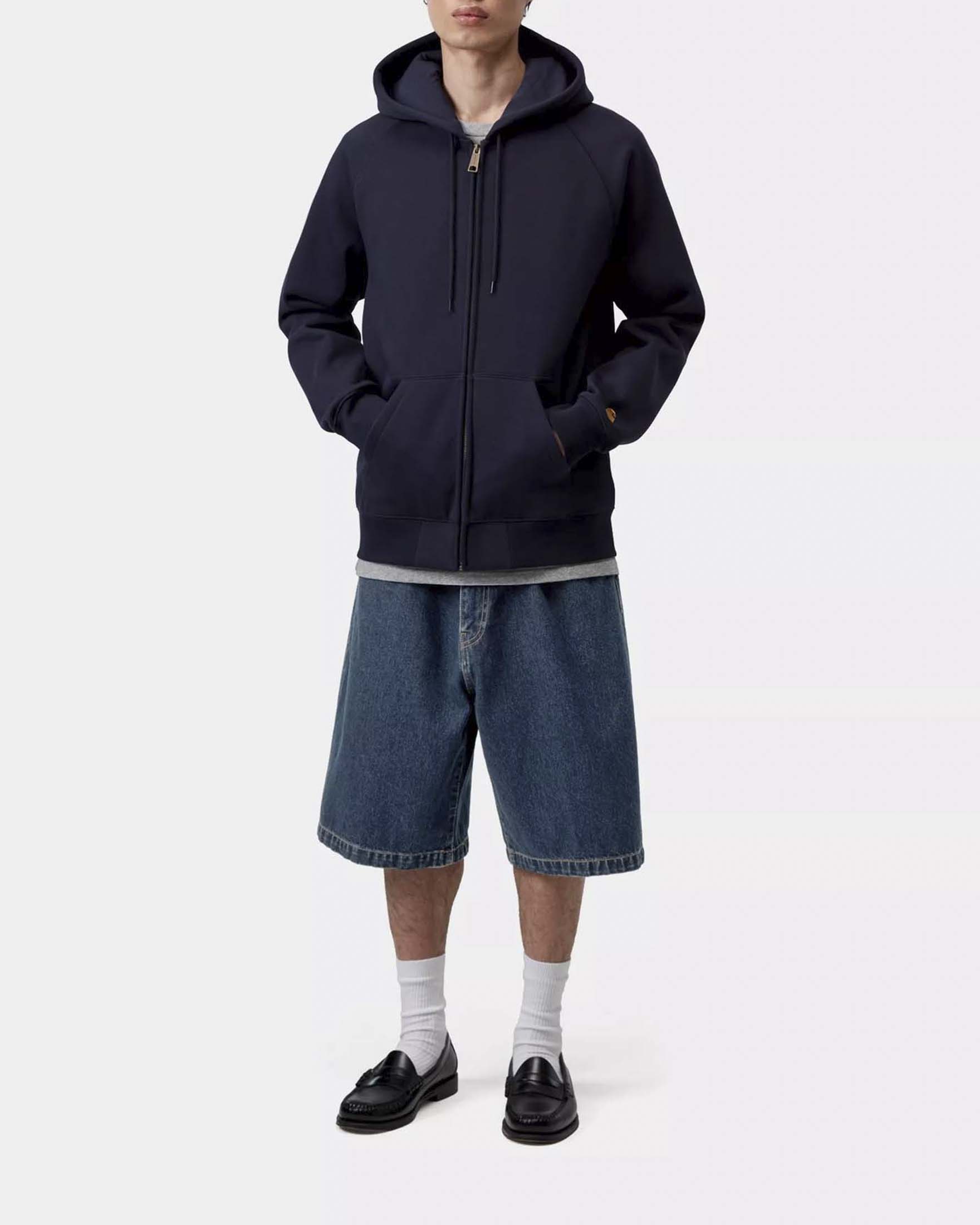 Bermuda denim loose-fit Carhartt Landon Short in tela ferma di cotone lavaggio scuro stone washed