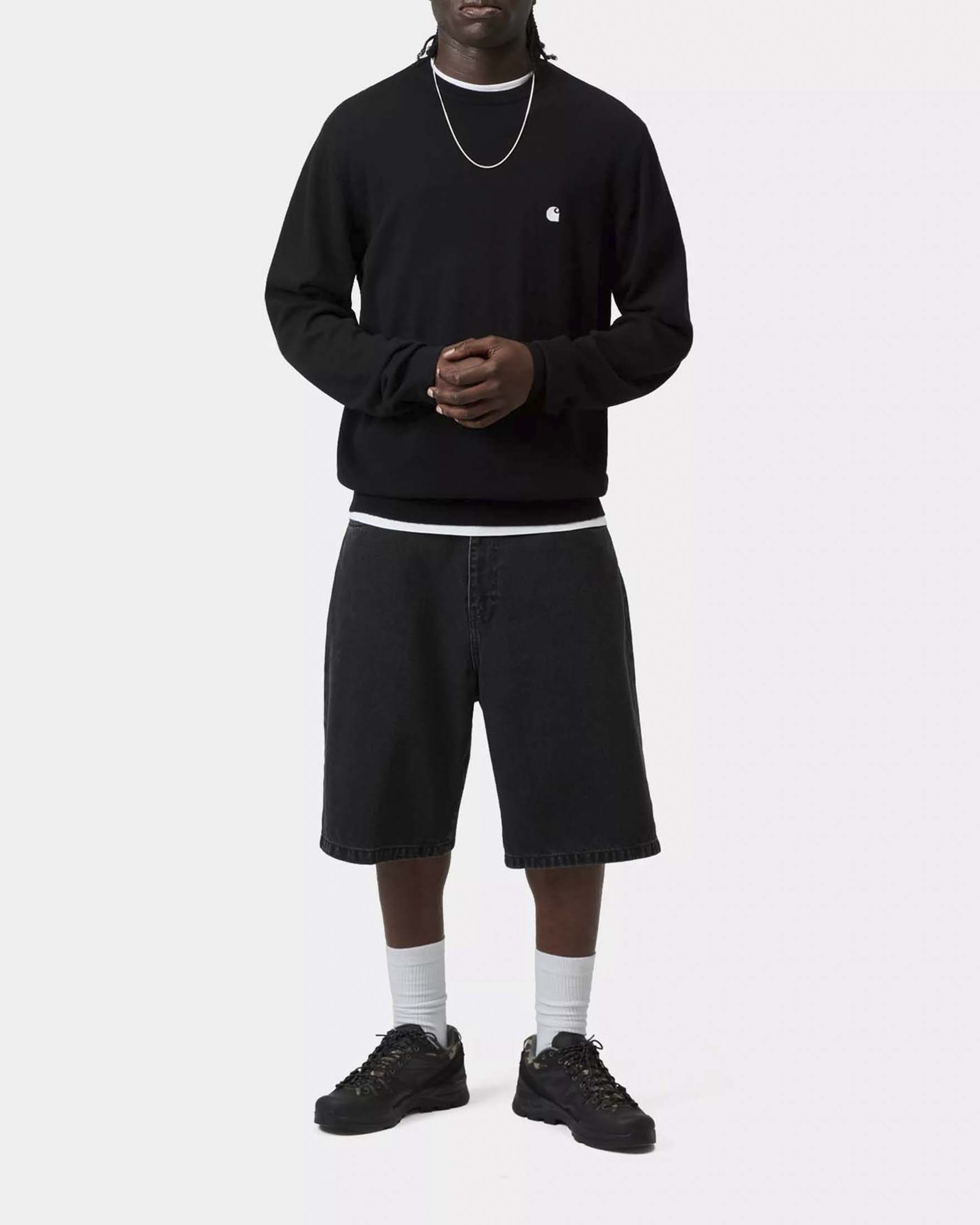 Bermuda denim loose-fit Carhartt Landon Short in tela ferma di cotone lavaggio nero stone washed