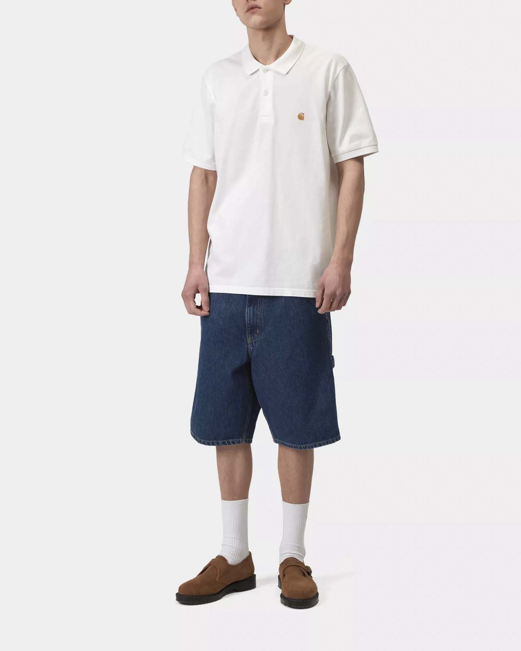 Bermuda denim carpenter relaxed-fit Carhartt Single Knee Short in tela ferma di cotone lavaggio scuro stone washed