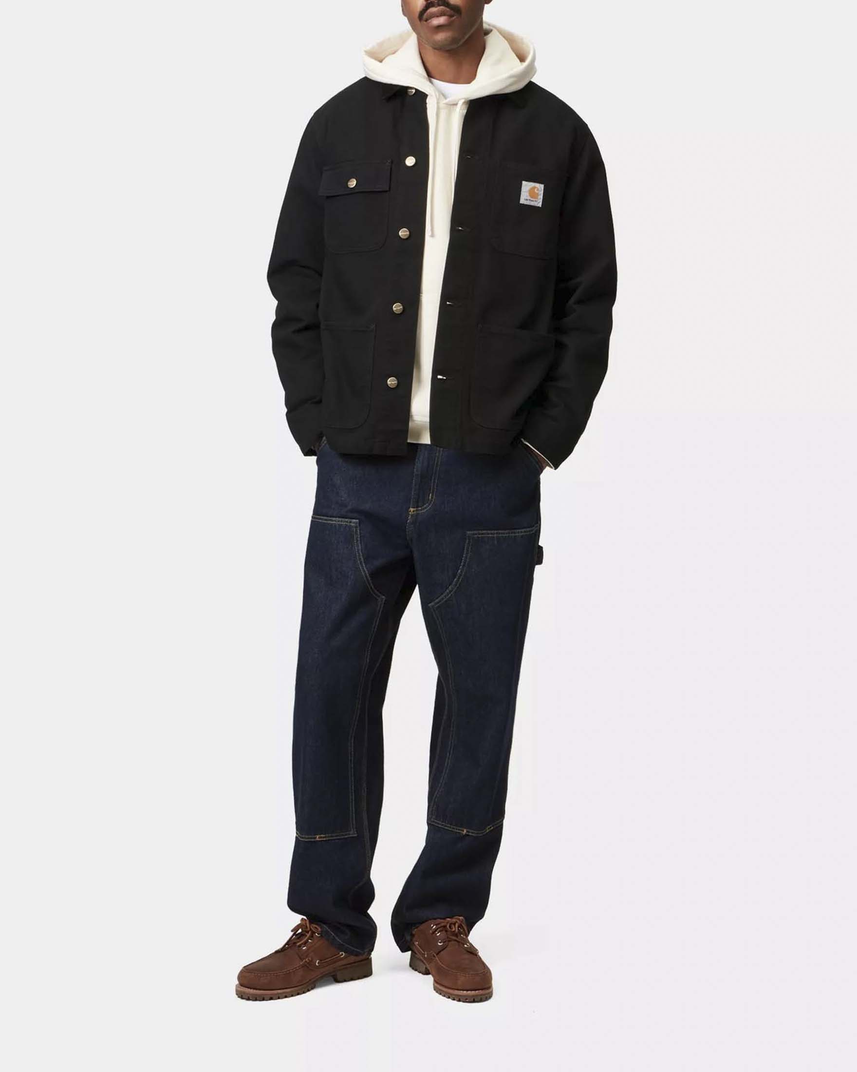 Giacca Michigan Coat Carhartt nera in puro cotone con colletto in velluto