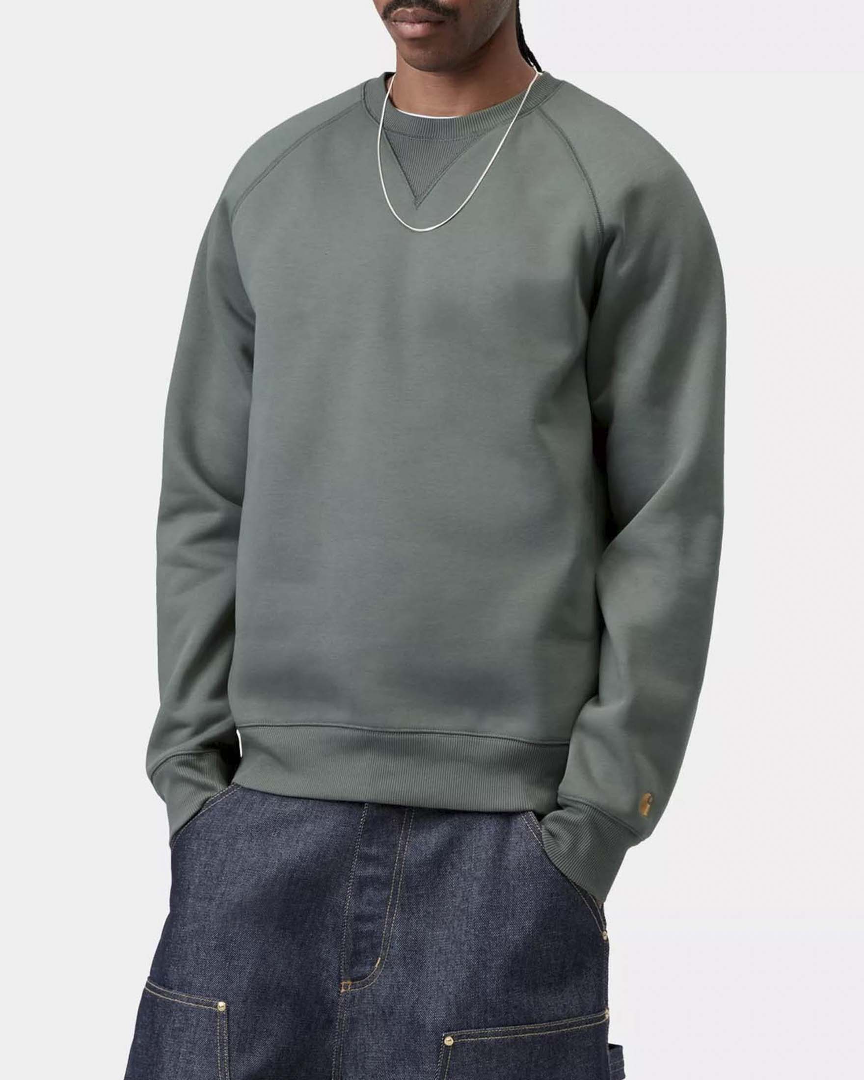 Felpa Carhartt Chase girocollo verde salvia con maniche raglan image