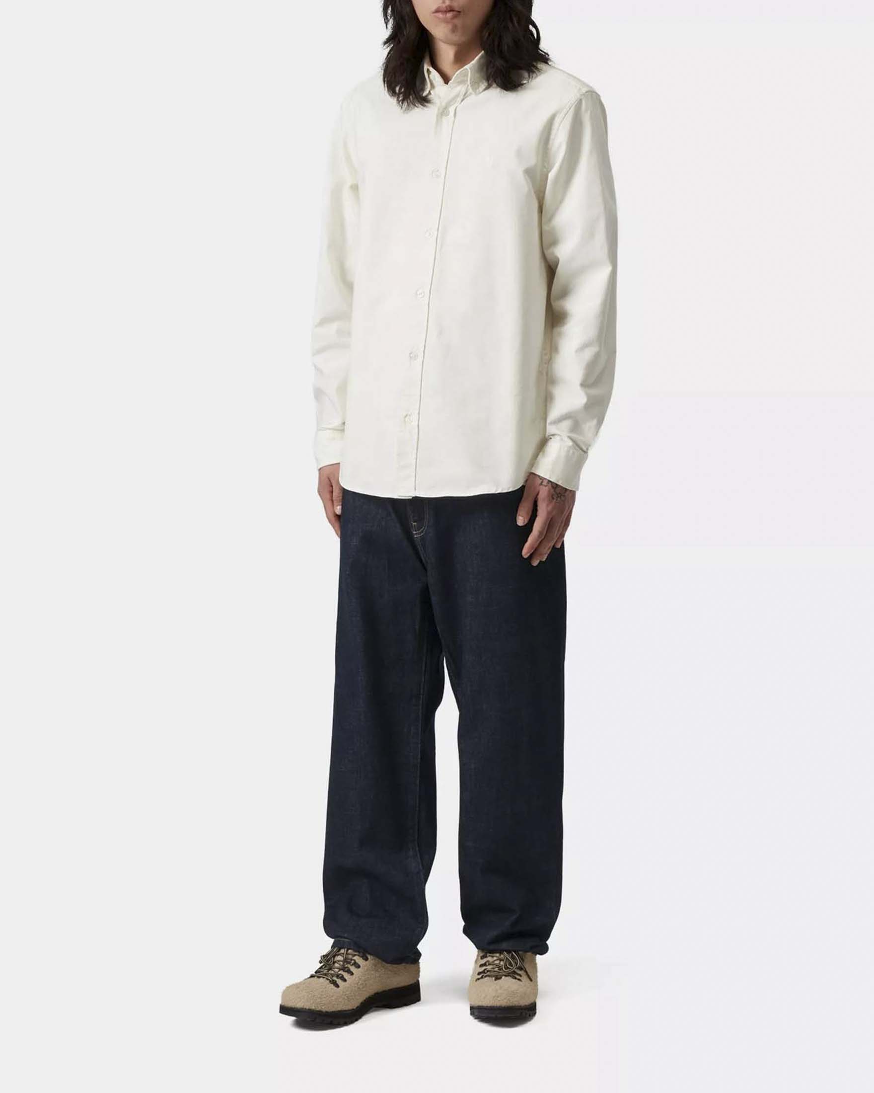 Jeans Aaron Carhartt regular tapered fit lavaggio scuro stone wash in puro cotone