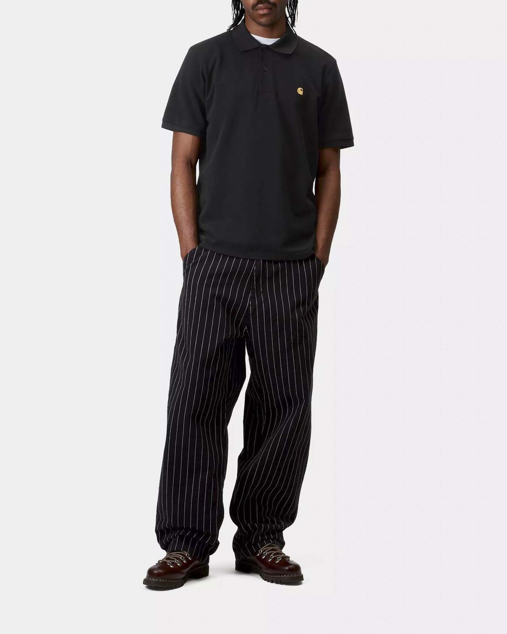 Polo nera mezza manica loose-fit Chase Pique Carhartt in puro cotone