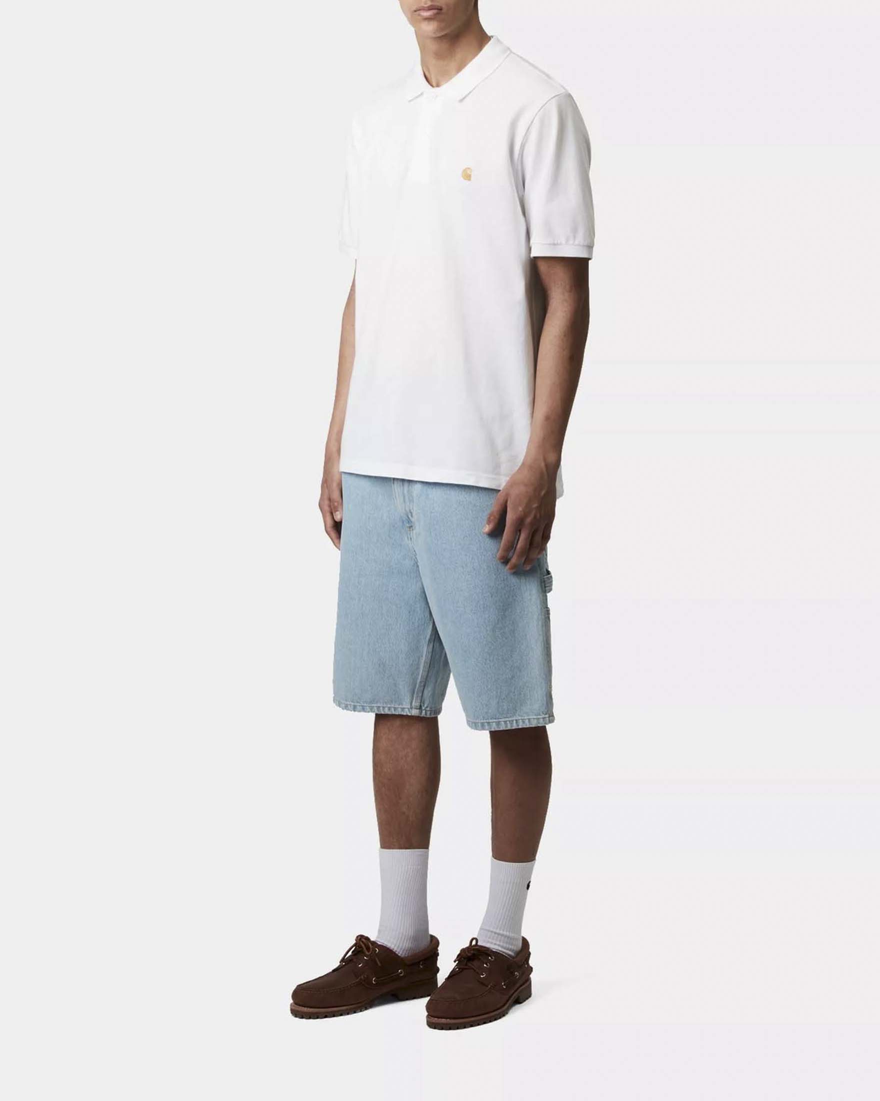 Polo bianca mezza manica loose-fit Chase Pique Carhartt in puro cotone