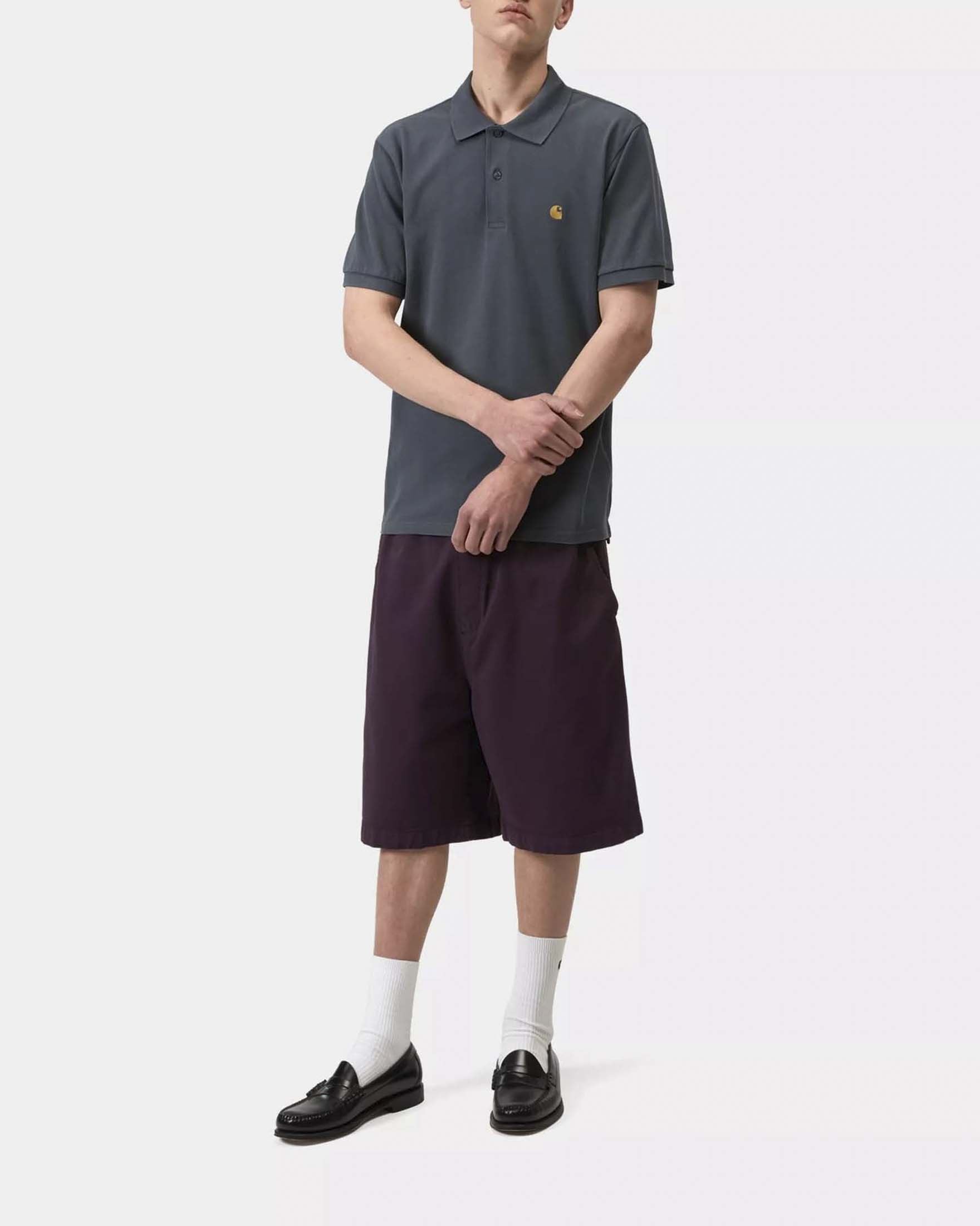 Polo antracite mezza manica loose-fit Chase Pique Carhartt in puro cotone