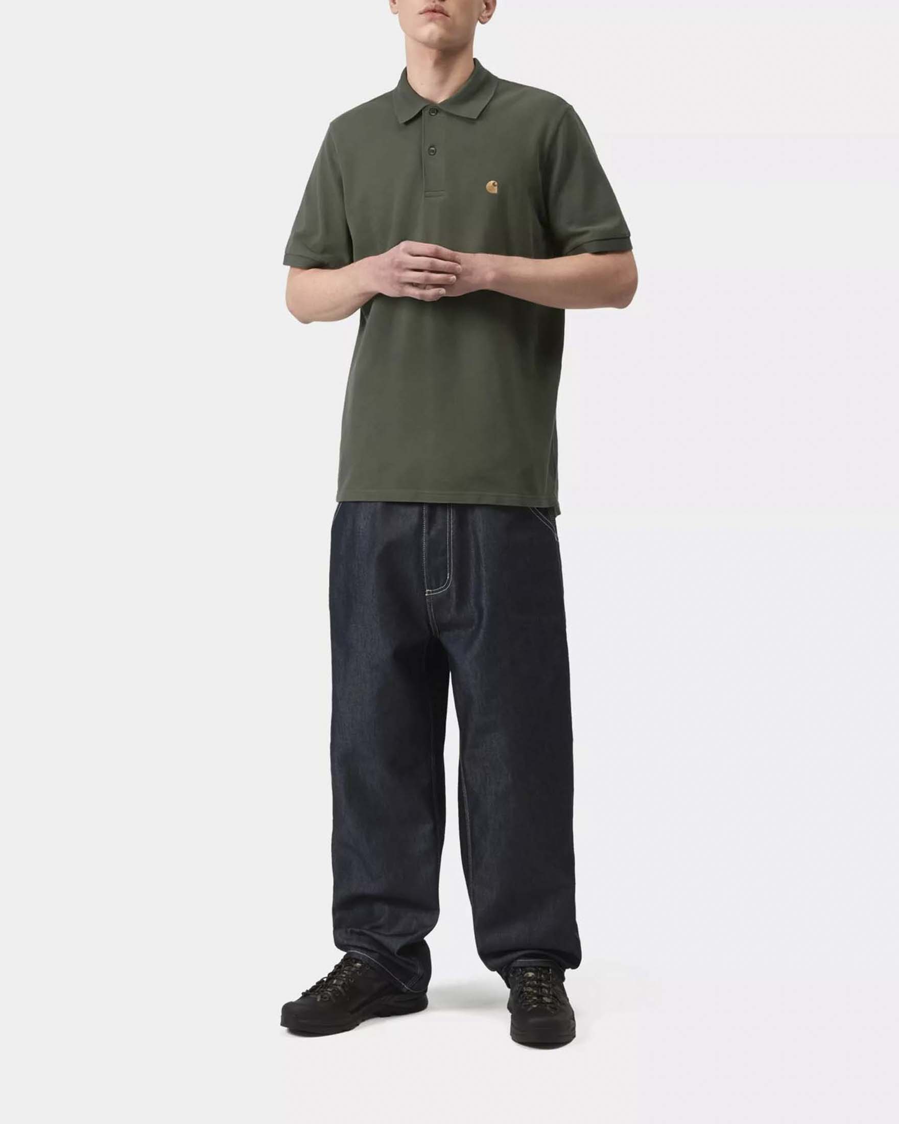 Polo verde militare mezza manica loose-fit Chase Pique Carhartt in puro cotone