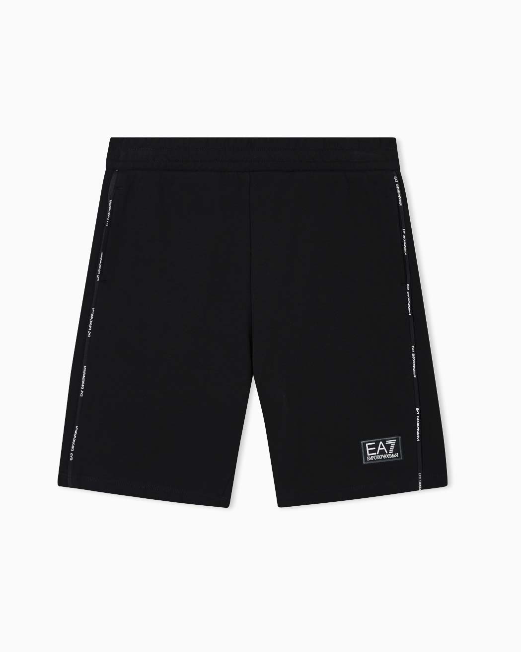 Bermuda nero in felpa di cotone stretch con banda logata