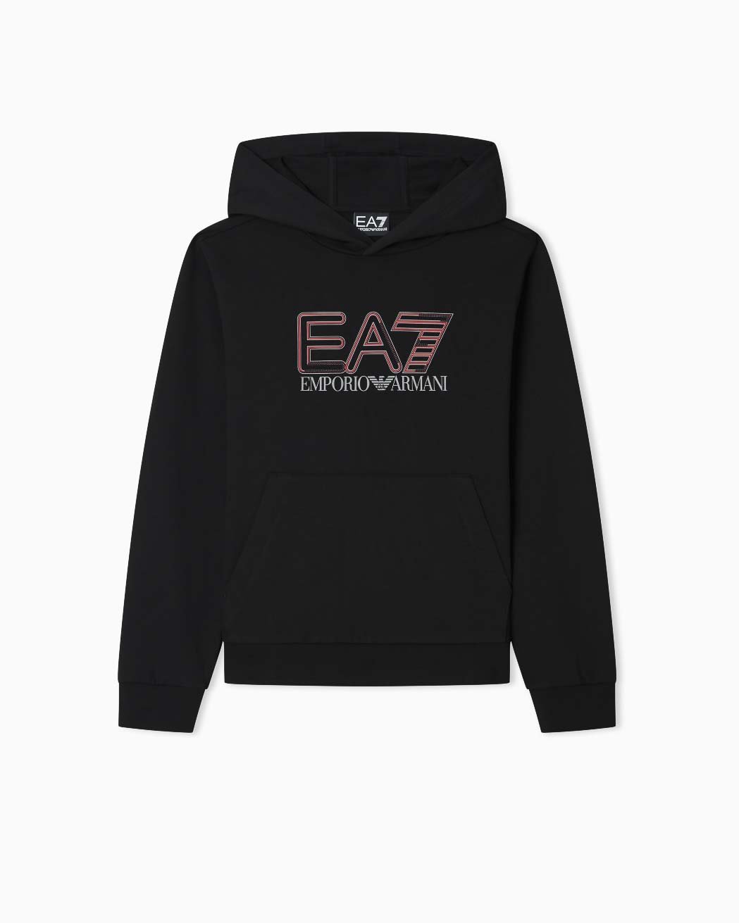 Felpa nera con cappuccio e logo monogram rosso