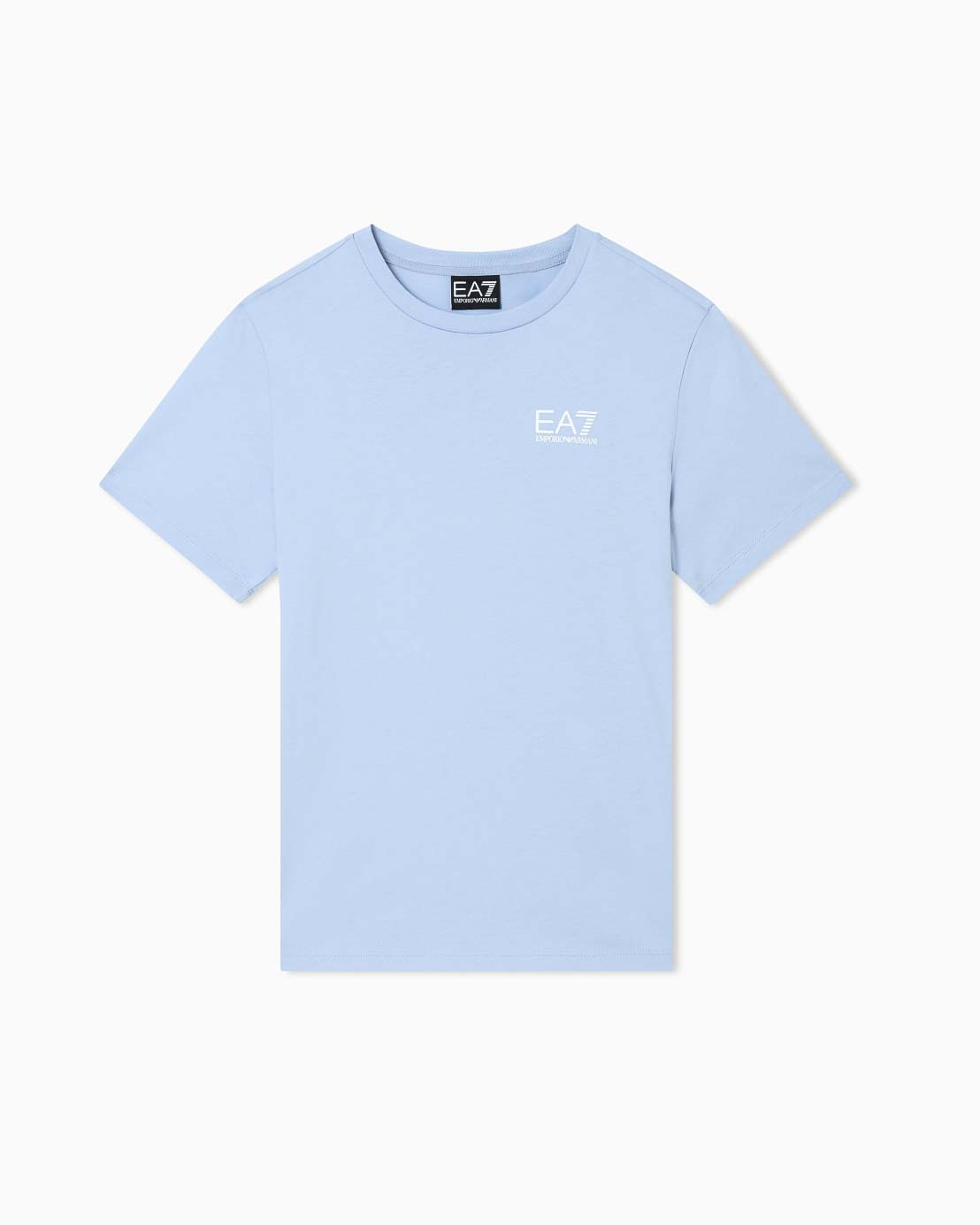 T-shirt celeste mezza manica in puro cotone con logo bianco