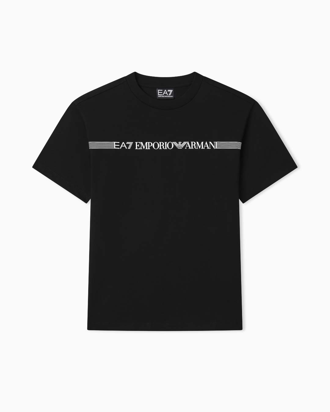 T-shirt nera mezza manica in cotone con scritta logo bianca