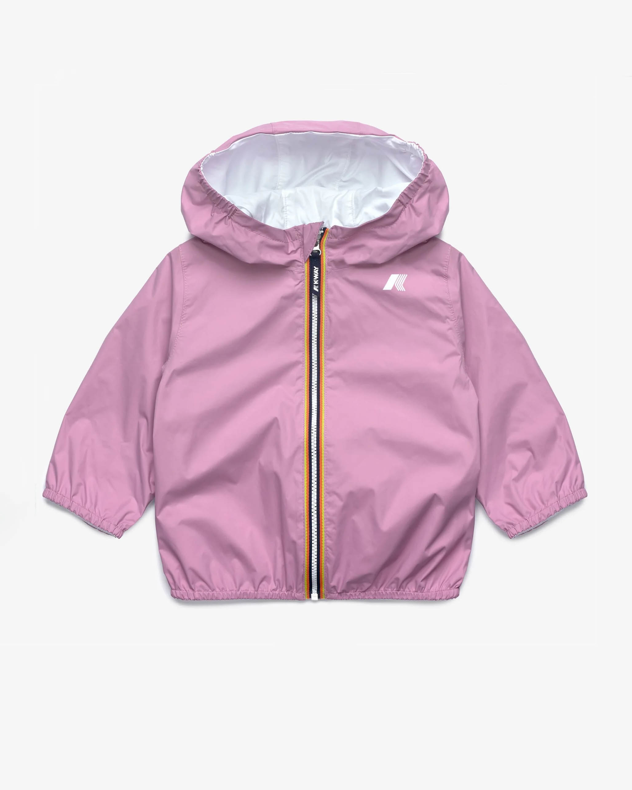 Giubbino K-way in nylon color malva reversibile in bianco con cappuccio fisso