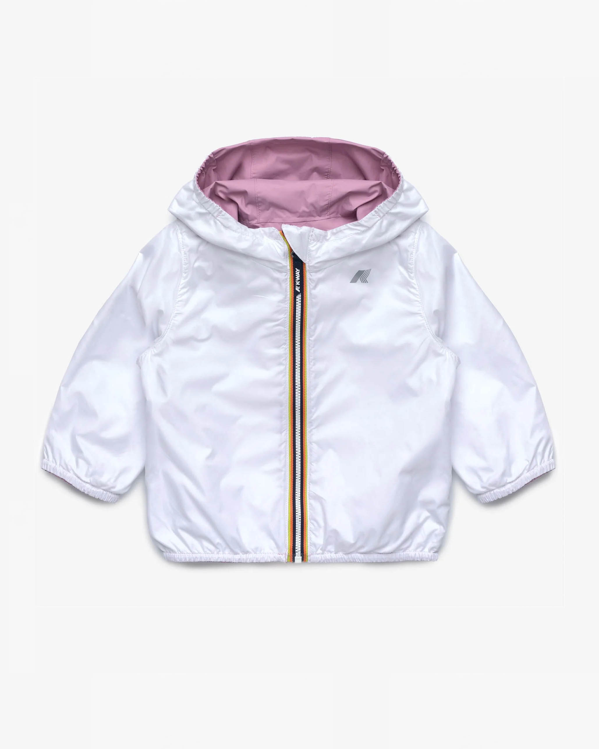 Giubbino K-way in nylon color malva reversibile in bianco con cappuccio fisso image