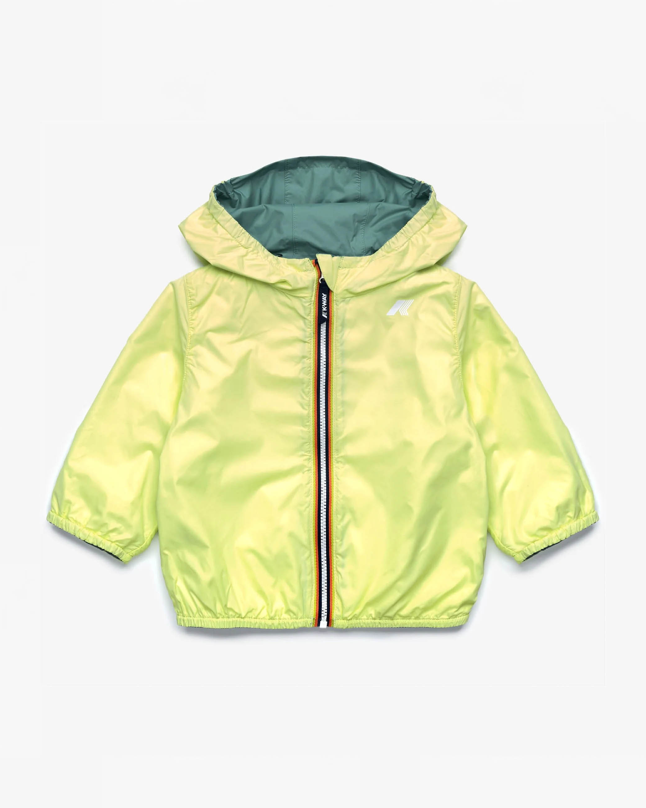 Giubbino K-way in nylon verde salvia reversibile in lime con cappuccio fisso image