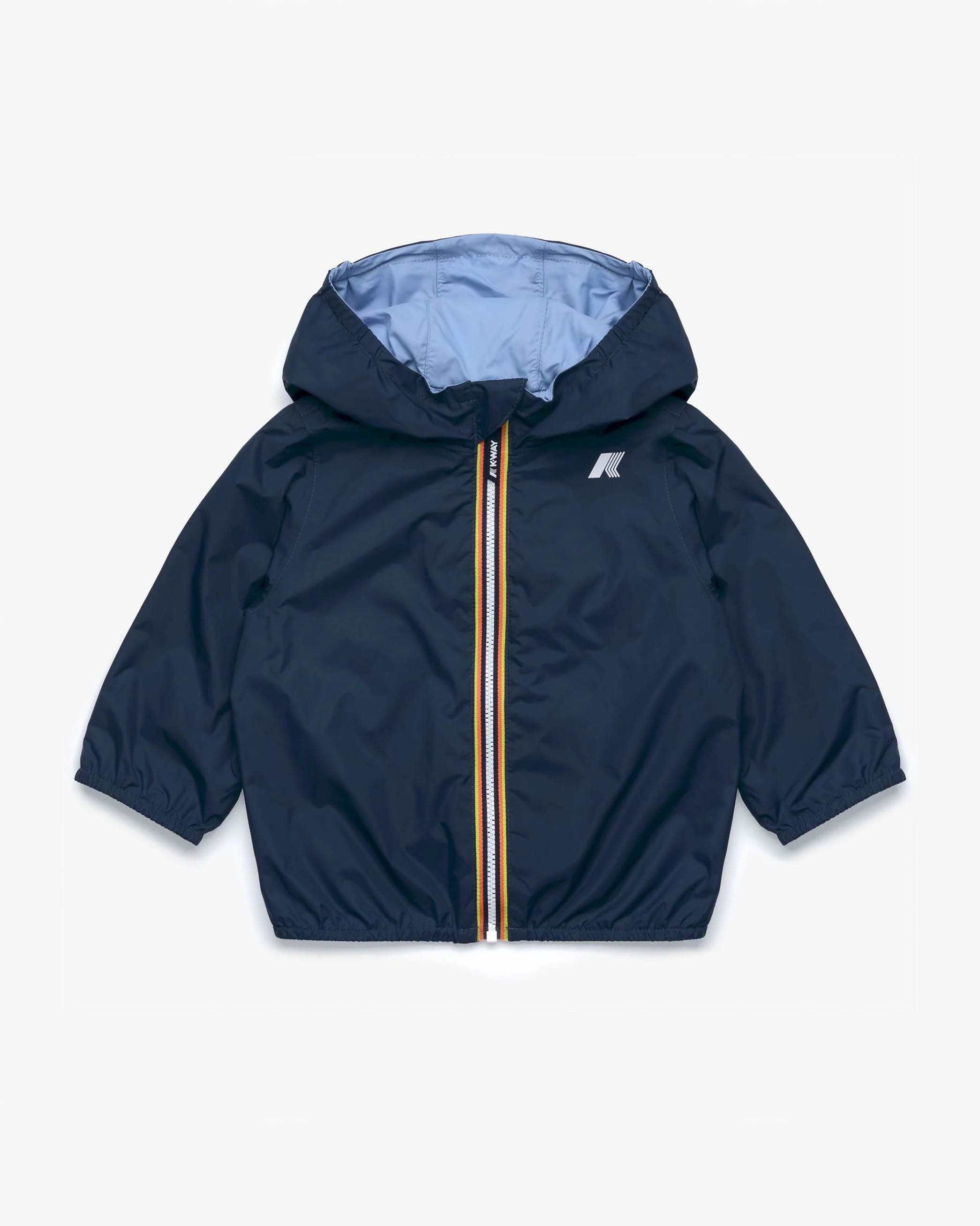 Giubbino K-way in nylon blu reversibile in pervinca con cappuccio fisso
