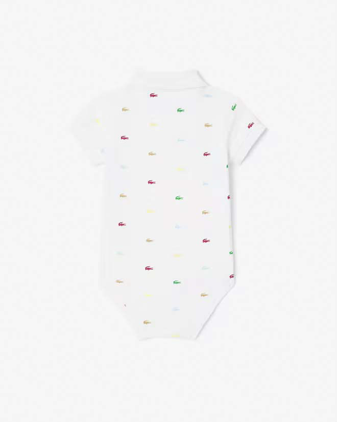 Body Lacoste bianco modello polo in cotone stretch con mini logo icon multicolore all over image