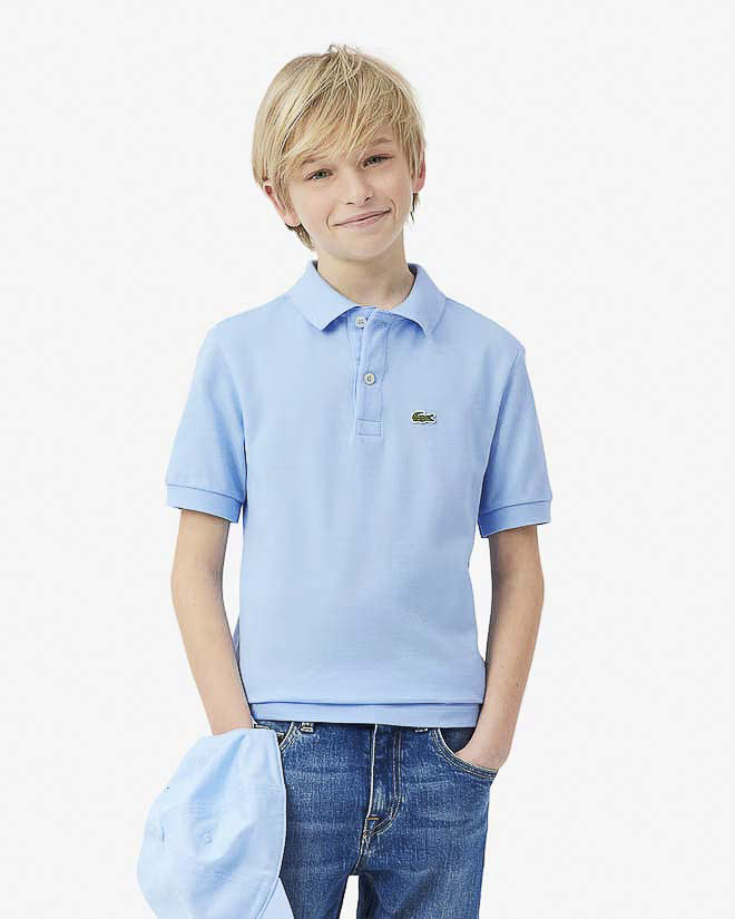 Polo azzurra in piqué di puro cotone