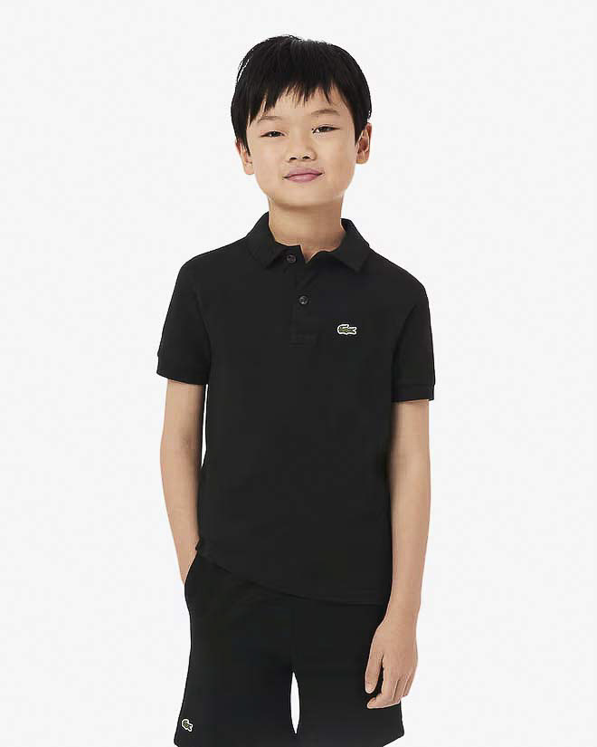 Polo Lacoste nera in piqué di puro cotone